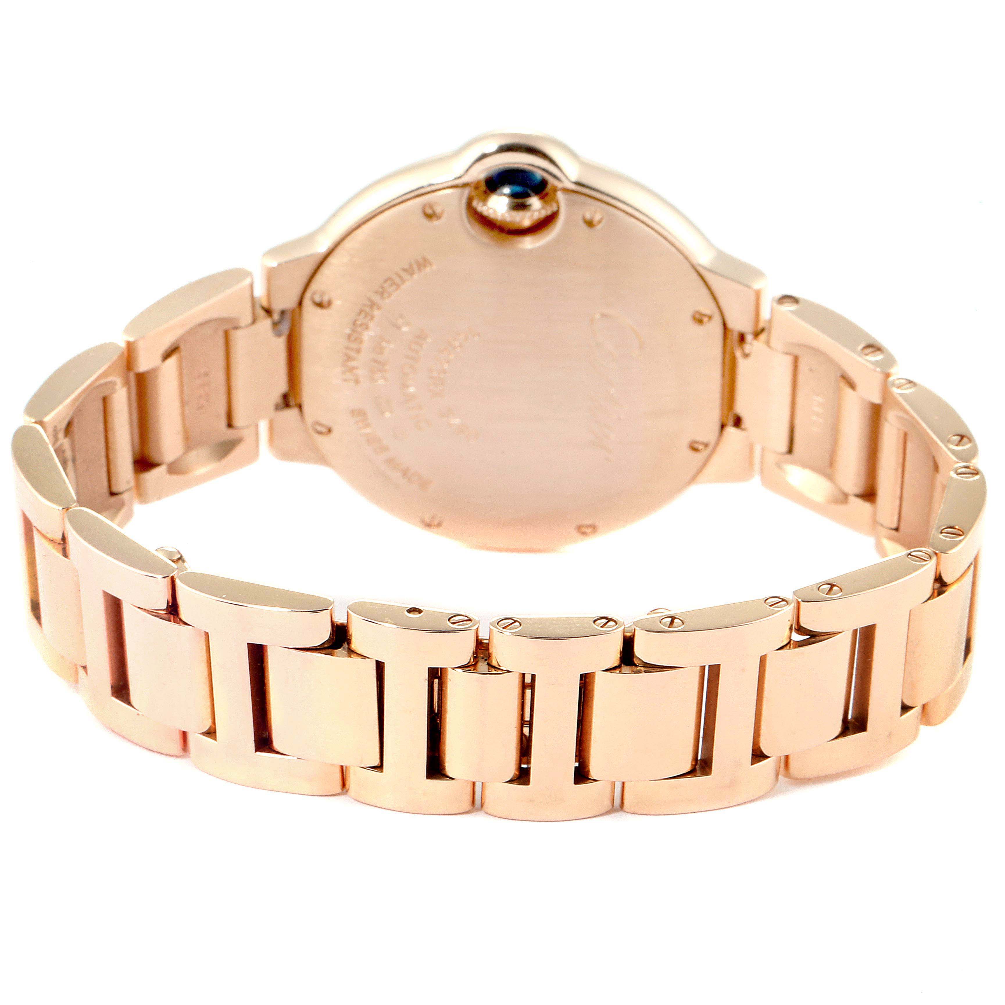 The image shows the back case and bracelet of a Cartier Ballon Bleu W6920096 Women's Rose Gold Silver Dial W6920096 Women's Rose Gold Silver Dial watch.