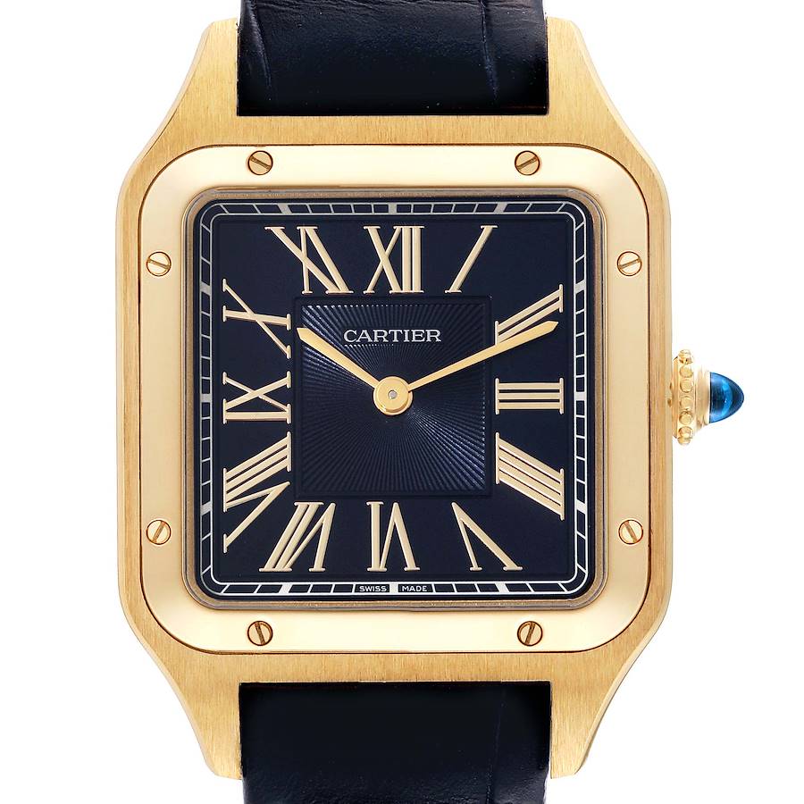 Cartier Santos Dumont Yellow Gold Black Dial Mens Watch WGSA0077 Box Card SwissWatchExpo