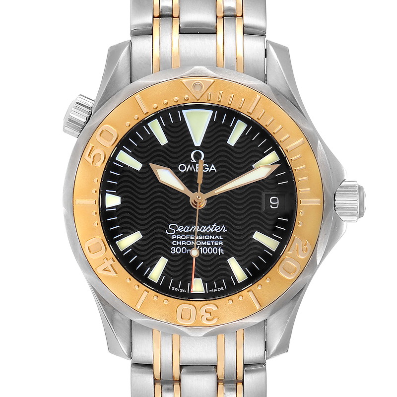 Omega Seamaster 36 Midsize Black Dial Yellow Gold Steel Watch 2453.50.00 SwissWatchExpo