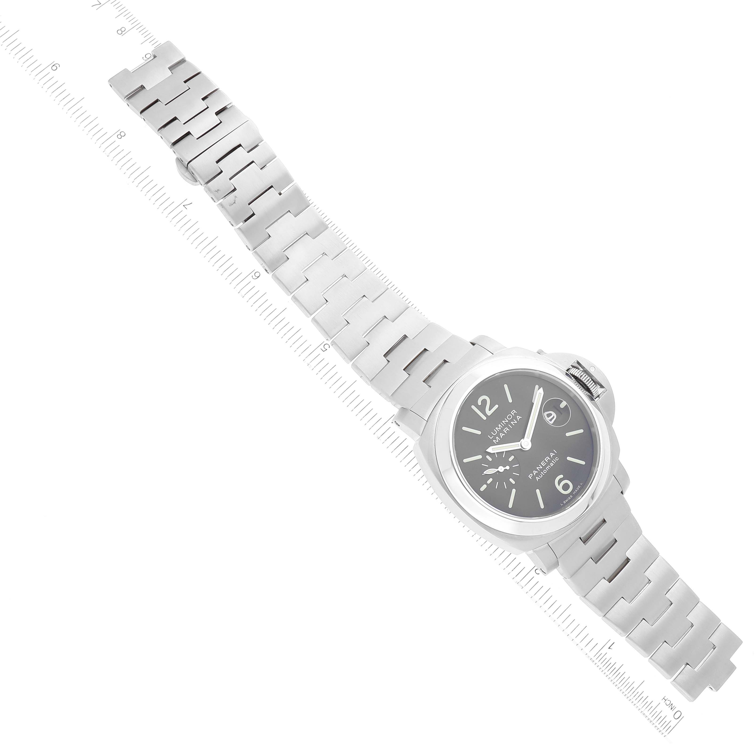 The image shows a top-down view of a Panerai Luminor PAM00299 Men
s Stainless Steel Black Dial PAM00299 Men
s Stainless Steel Black Dial watch, displaying its full bracelet and face.