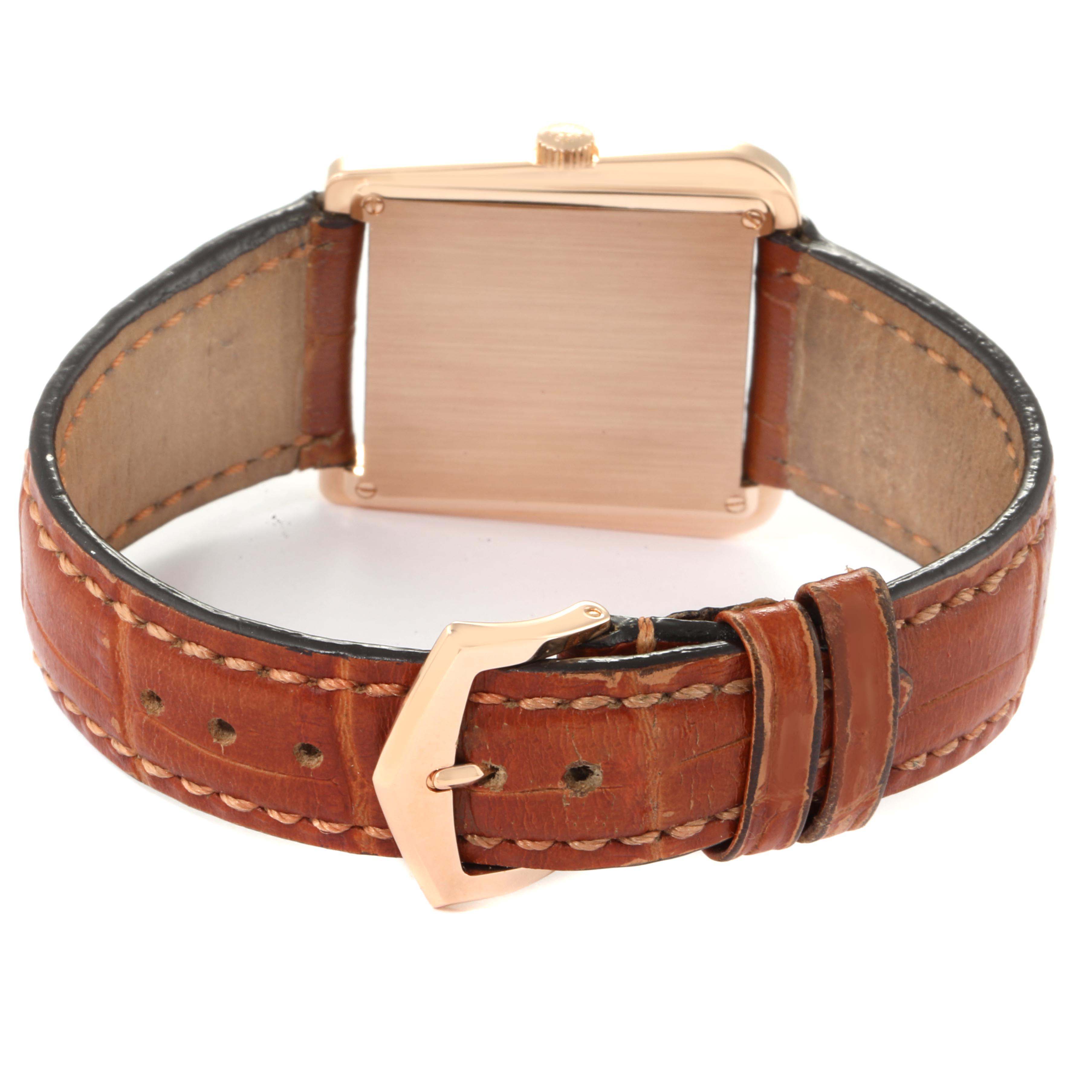 The image shows the back case and leather band of a Patek Philippe Gondolo 5489R Men's Rose Gold Silver Dial 5489R Men's Rose Gold Silver Dial watch.