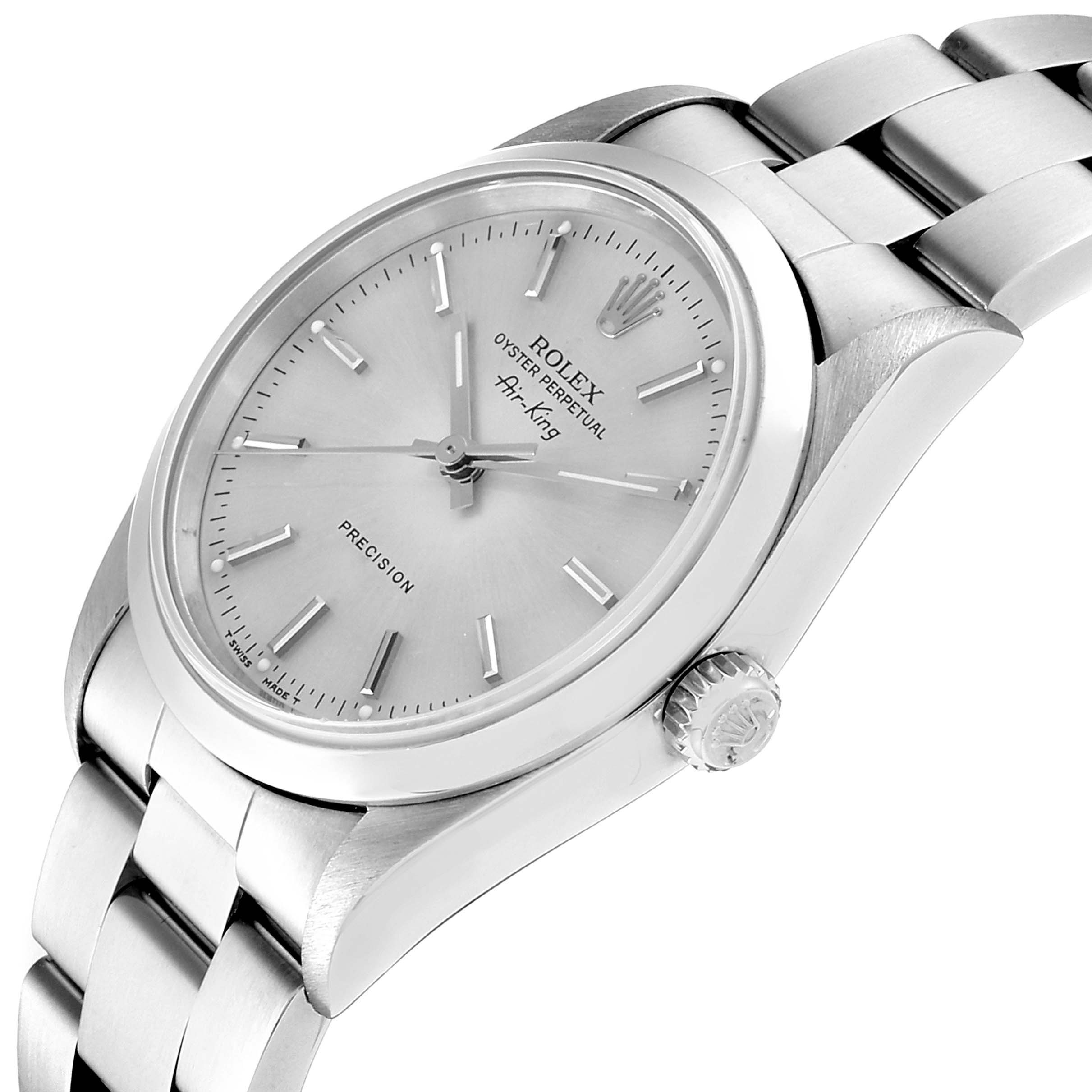 The image shows a Rolex Air-King 14000 Men's Stainless Steel Silver Dial 14000 Men's Stainless Steel Silver Dial watch at a slight angle, highlighting the face, dial, case, and bracelet.