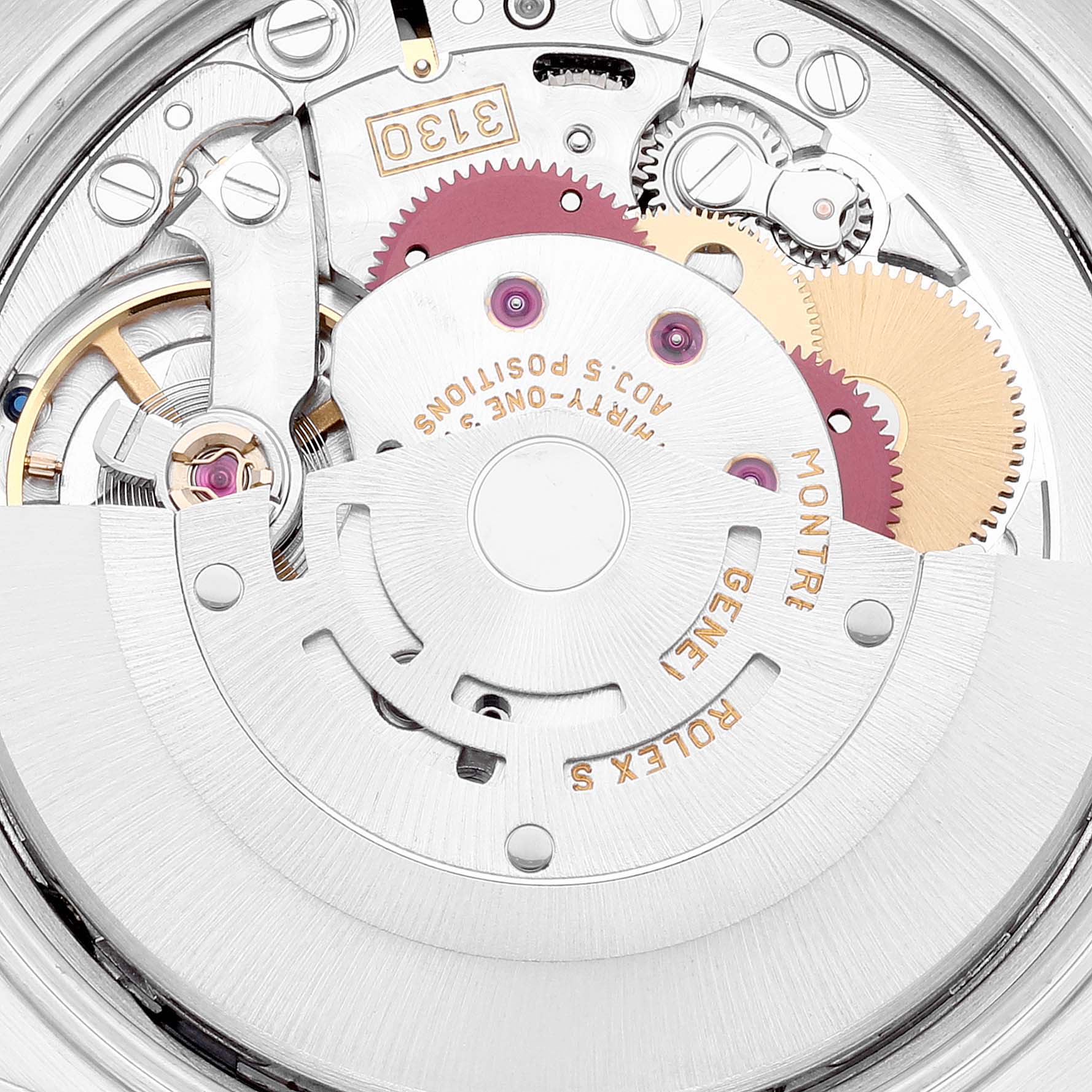 This is a close-up view of the internal mechanism of the Rolex Air-King 14000 Men's Stainless Steel Silver Dial 14000 Men's Stainless Steel Silver Dial watch model.