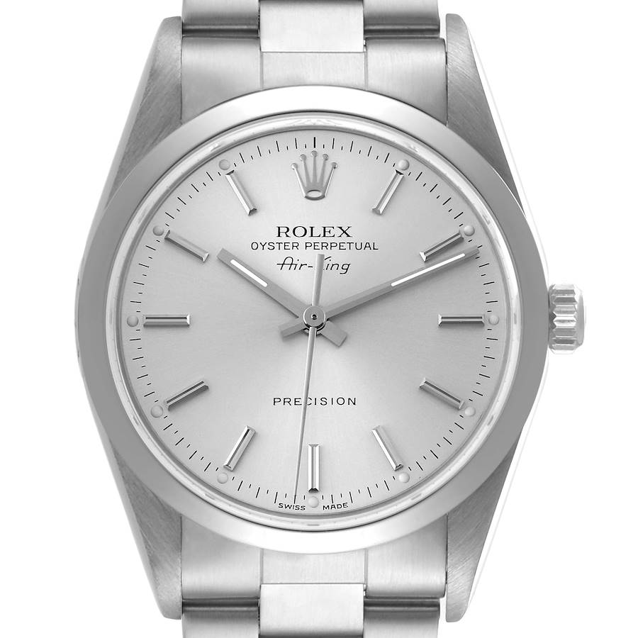 Rolex Air King 34mm Silver Dial Smooth Bezel Steel Mens Watch 14000M SwissWatchExpo