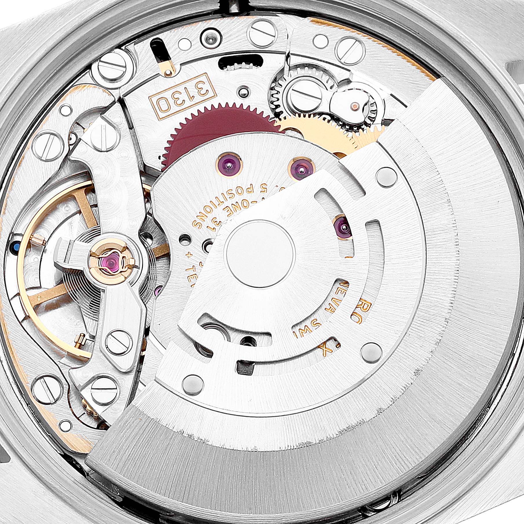 This image shows the inner mechanical movement of a Rolex Air-King 14000 Men's Stainless Steel Silver Dial 14000 Men's Stainless Steel Silver Dial watch, highlighting gears and balance components.
