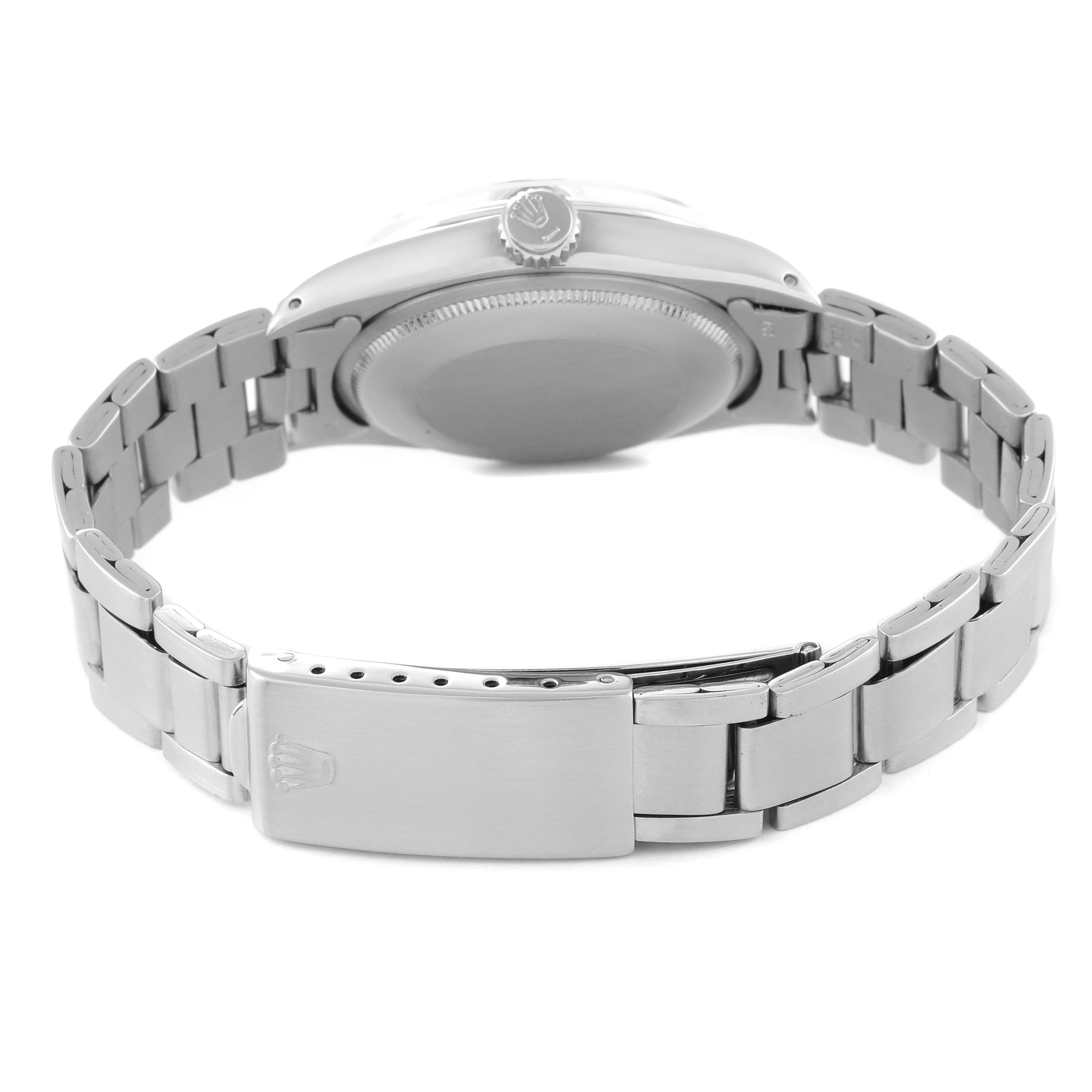 The image shows the back and bracelet of a Rolex Vintage Collection 1500 Men's Stainless Steel Grey Dial 1500 Men's Stainless Steel Grey Dial watch, highlighting the watch's clasp, case back, and crown.