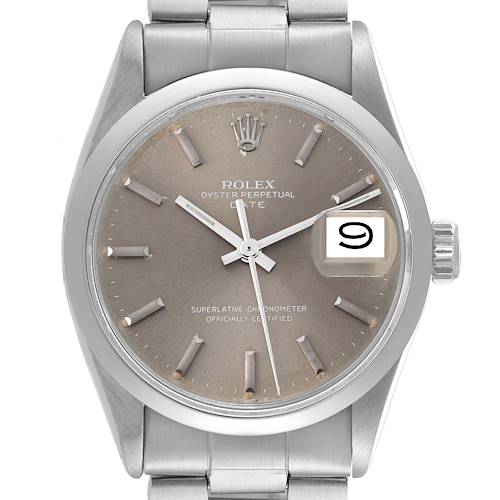 Photo of Rolex Date Grey Ghost Dial Smooth Bezel Steel Vintage Mens Watch 1500
