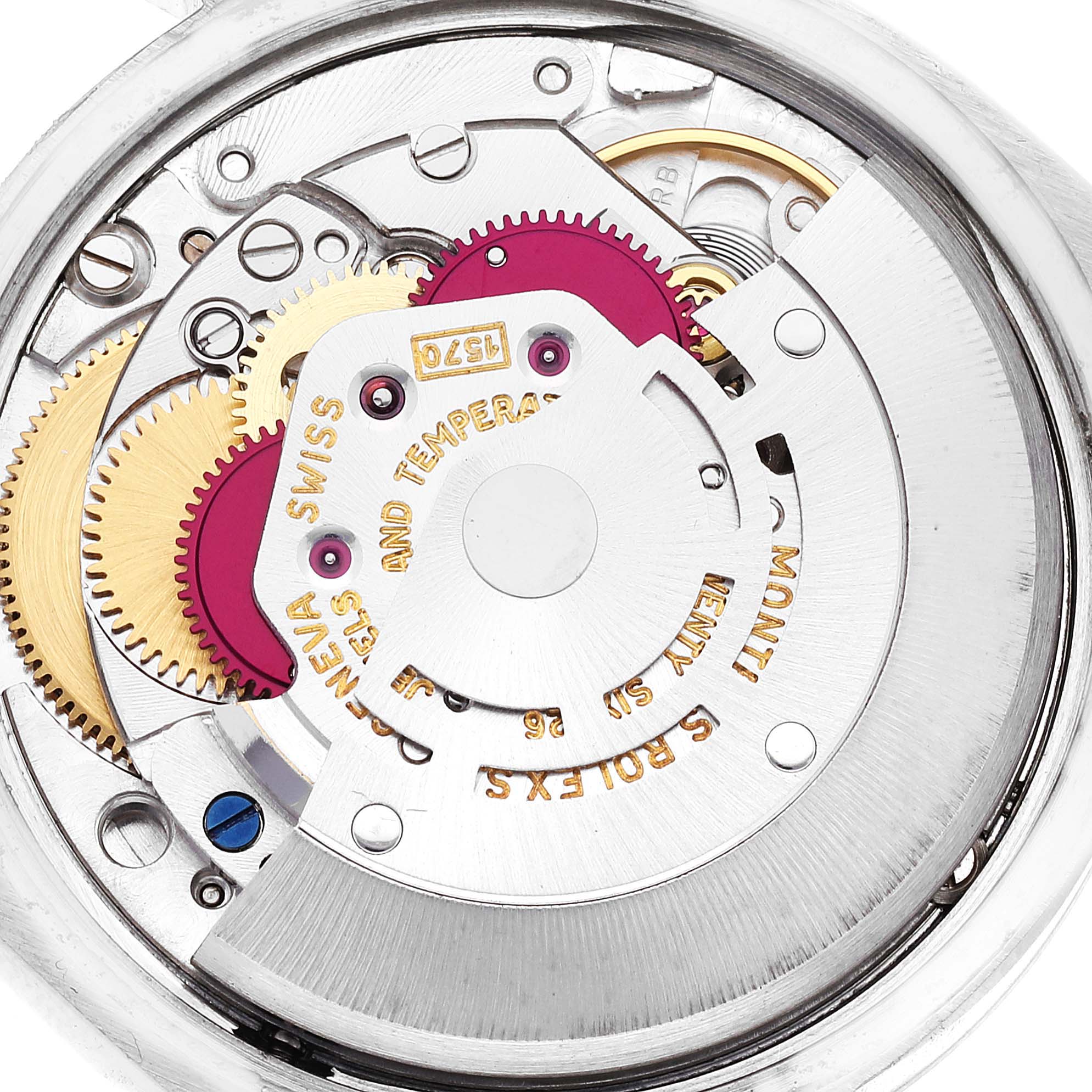 The image shows an up-close view of the inner mechanism and movement of the Rolex Vintage Collection 1500 Men's Stainless Steel Silver Dial 1500 Men's Stainless Steel Silver Dial watch model.