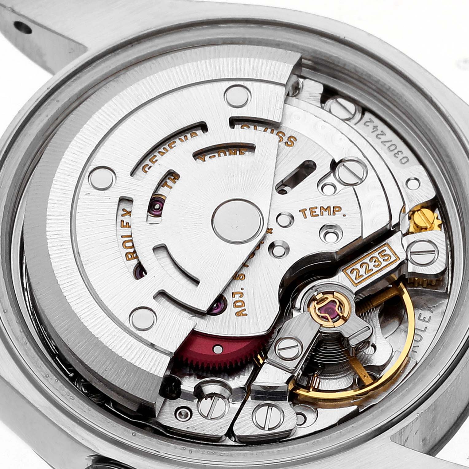 The image shows the movement mechanism of a Rolex Datejust 79174 Women's Stainless Steel Silver Dial 79174 Women's Stainless Steel Silver Dial watch viewed from the back.