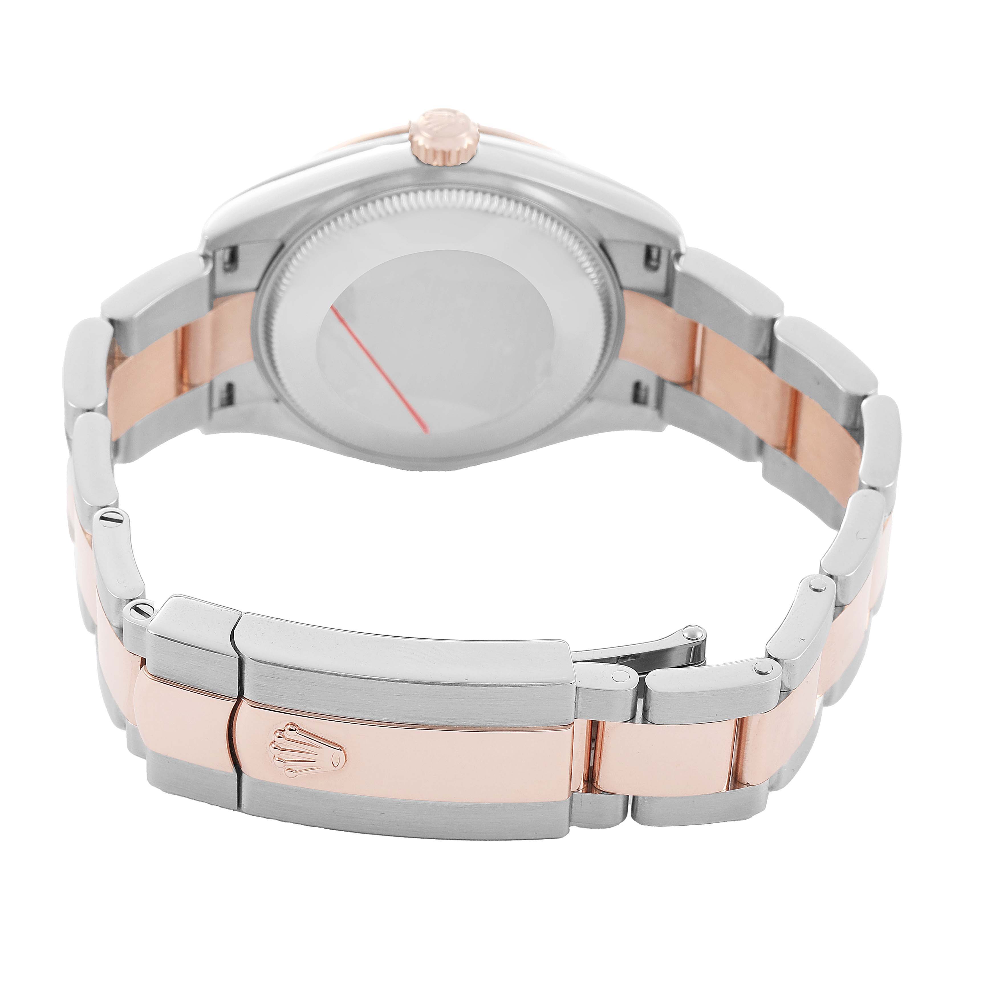 The Rolex Datejust 278241 Women's Stainless Steel White Dial watch is shown from the rear, highlighting its clasp and two-tone bracelet.