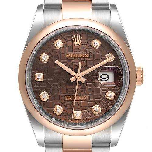 Photo of Rolex Datejust 36 Steel EveRose Gold Diamond Mens Watch 126201 Box Card
