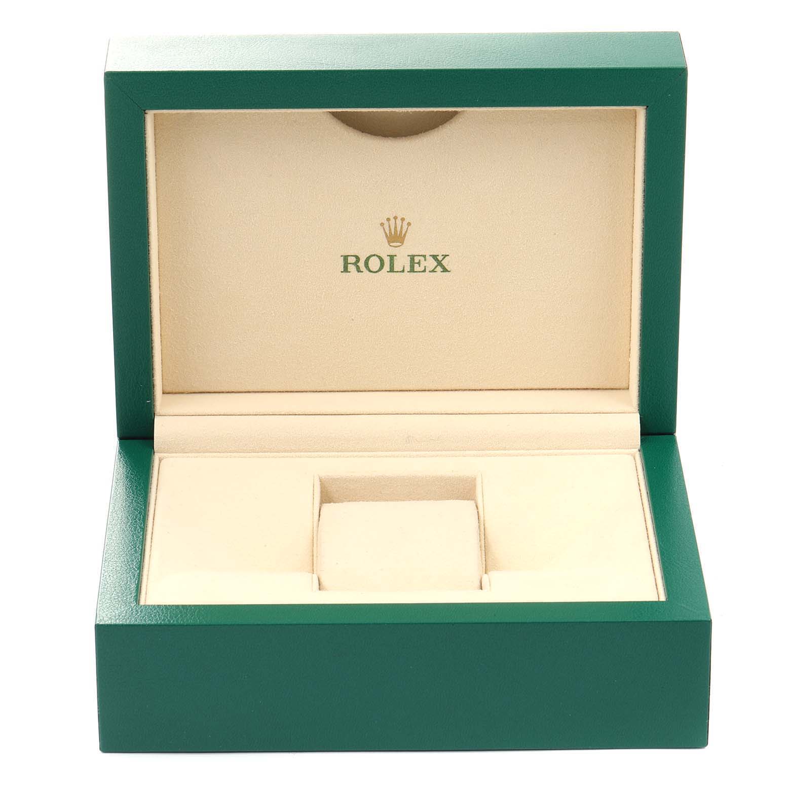 The image shows an empty green presentation box for a Rolex Datejust 116233 Men's Steel and Gold (two tone) Champagne Dial 116233 Men's Steel and Gold (two tone) Champagne Dial watch, with the Rolex logo inside.