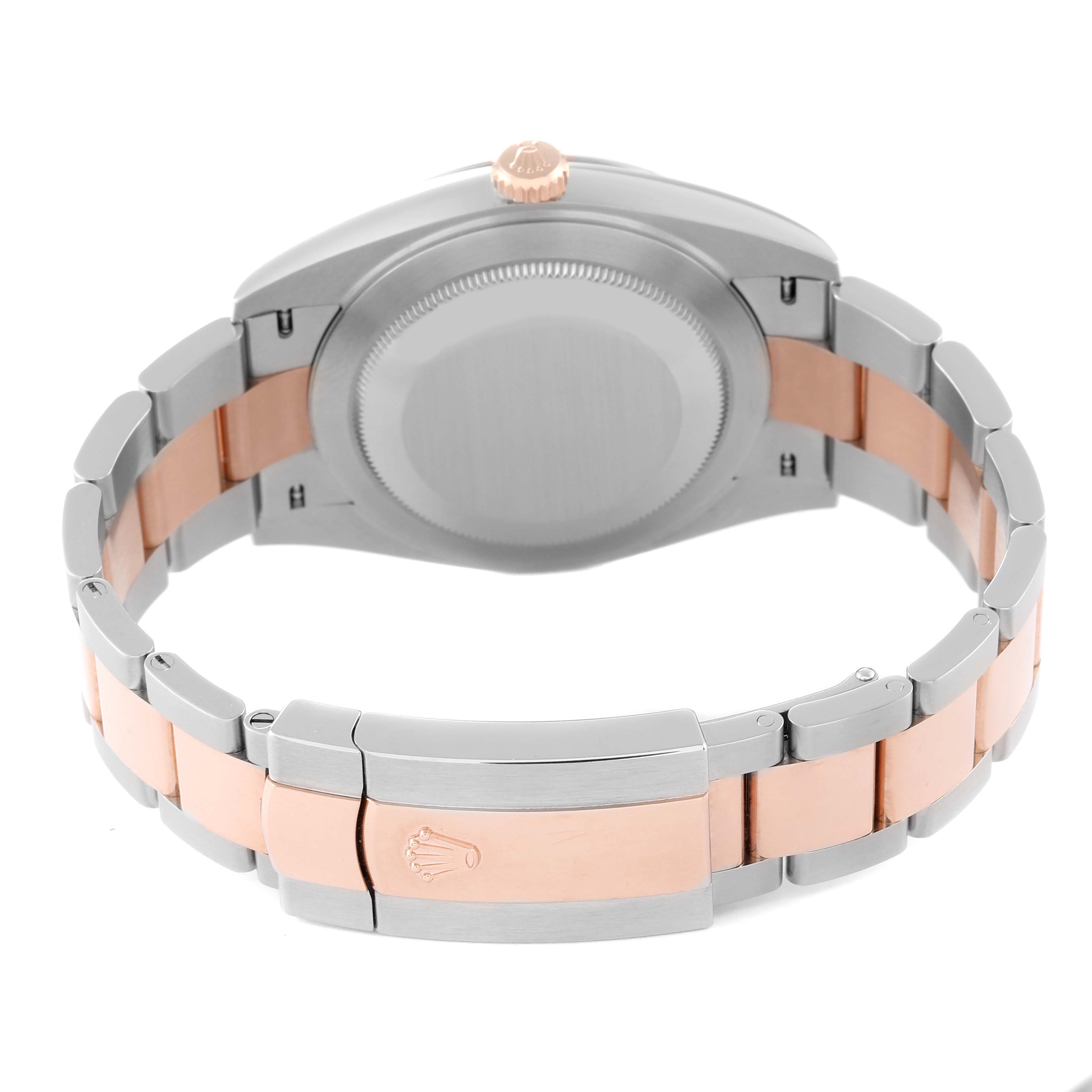 The image shows the back case and bracelet of a Rolex Datejust 41 126331 Men's Steel and Gold (two tone) Grey Dial 126331 Men's Steel and Gold (two tone) Grey Dial, featuring a two-tone metal design.