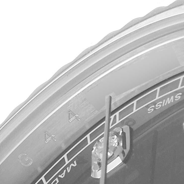 The image shows a close-up of the dial and bezel of a Rolex Datejust 41 116334 Men
s Stainless Steel Grey Dial 116334 Men
s Stainless Steel Grey Dial watch, focusing on the hour markers and "SWISS" text.