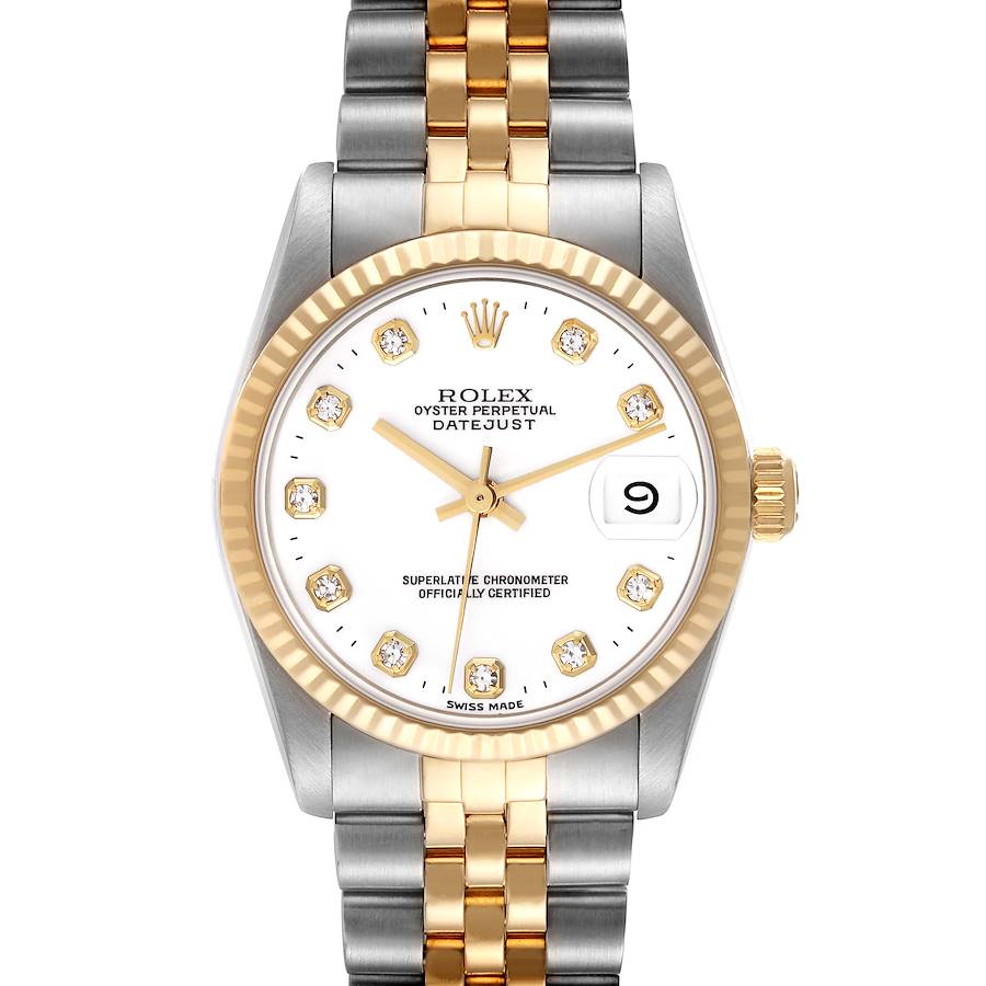 Rolex Datejust Midsize Steel Yellow Gold Diamond Ladies Watch 68273 SwissWatchExpo