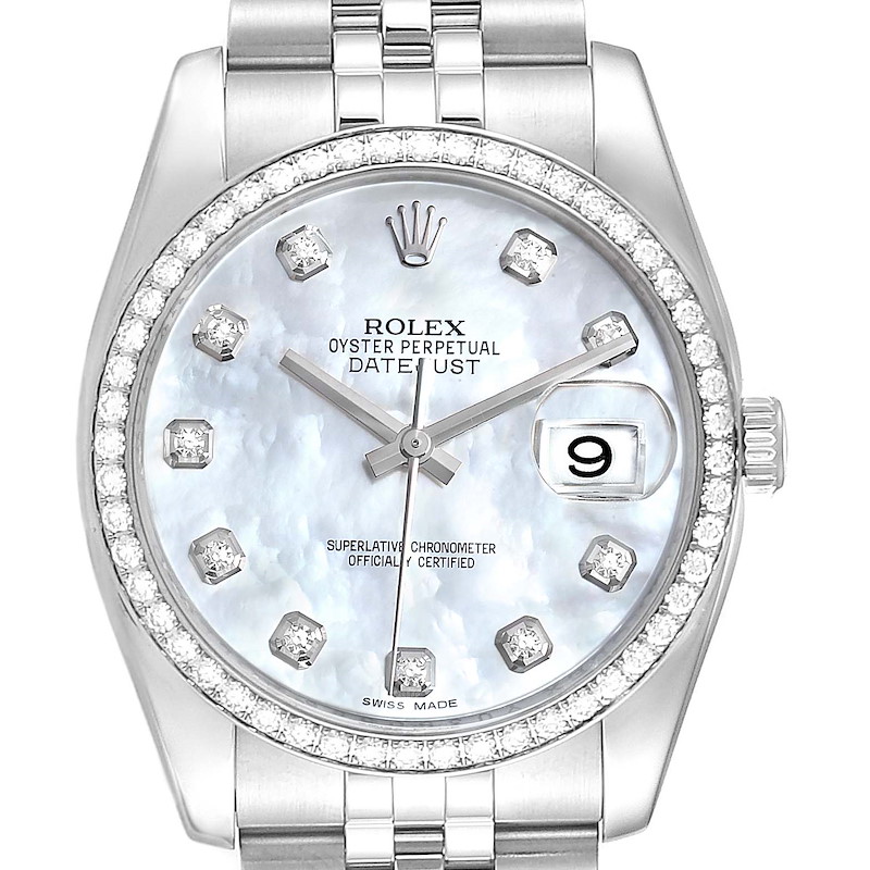 Rolex Datejust MOP Diamond Dial Bezel Steel Mens Watch 116244 SwissWatchExpo