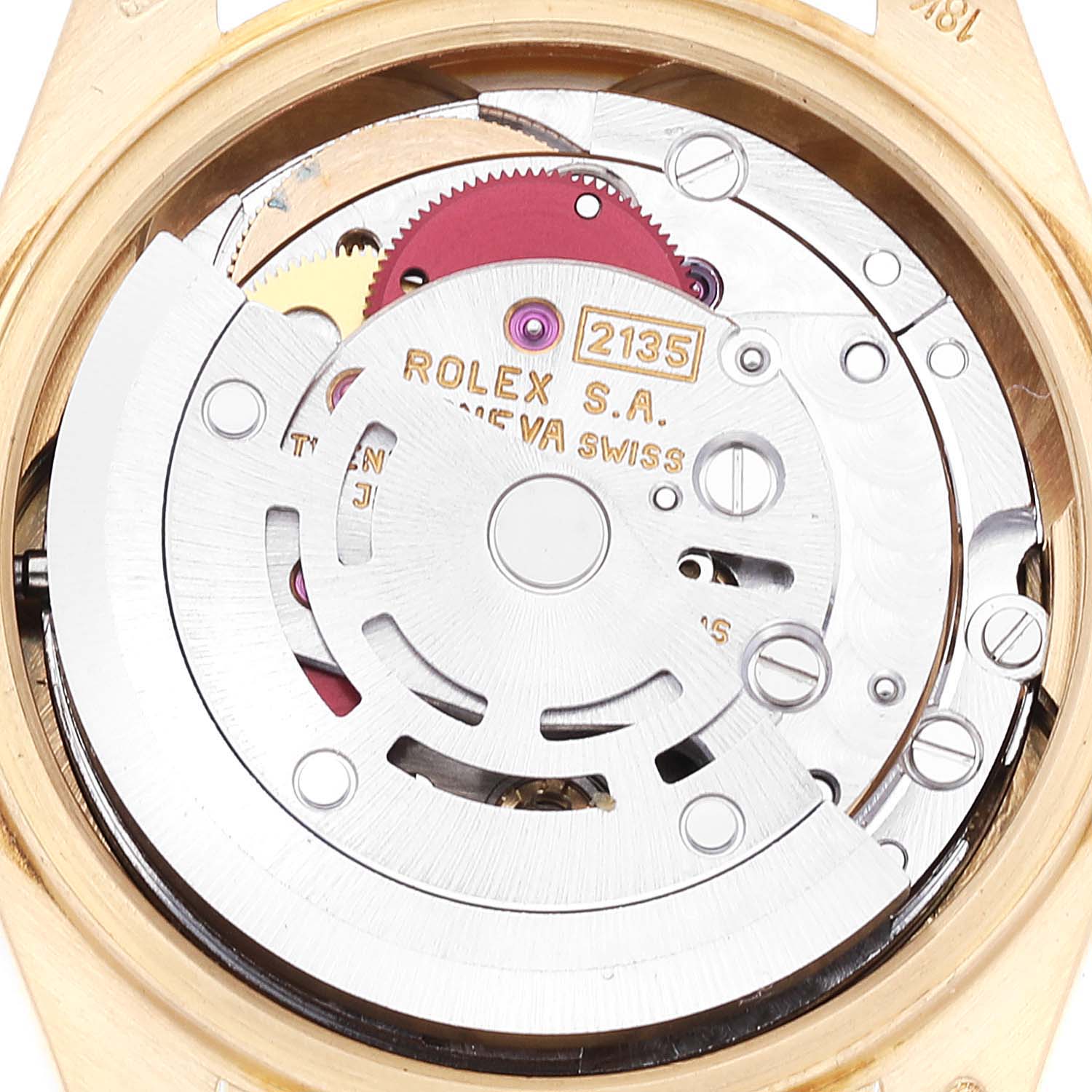 This image shows the movement mechanism of a Rolex President 69178 Women's Yellow Gold Champagne Dial 69178 Women's Yellow Gold Champagne Dial model watch from a top view.