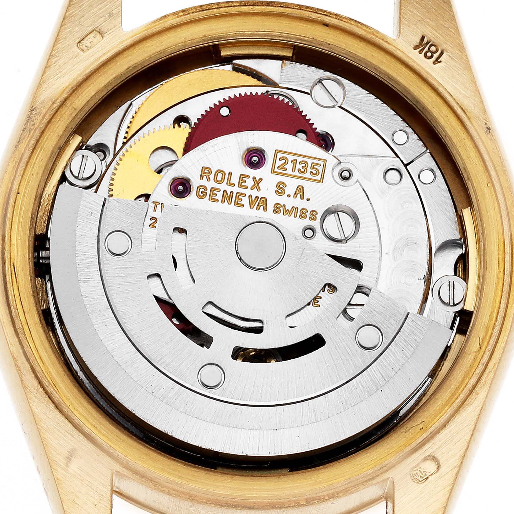 The image shows the movement mechanism of a Rolex President 69178 Women's Yellow Gold White Dial 69178 Women's Yellow Gold White Dial model watch from a top-down angle.