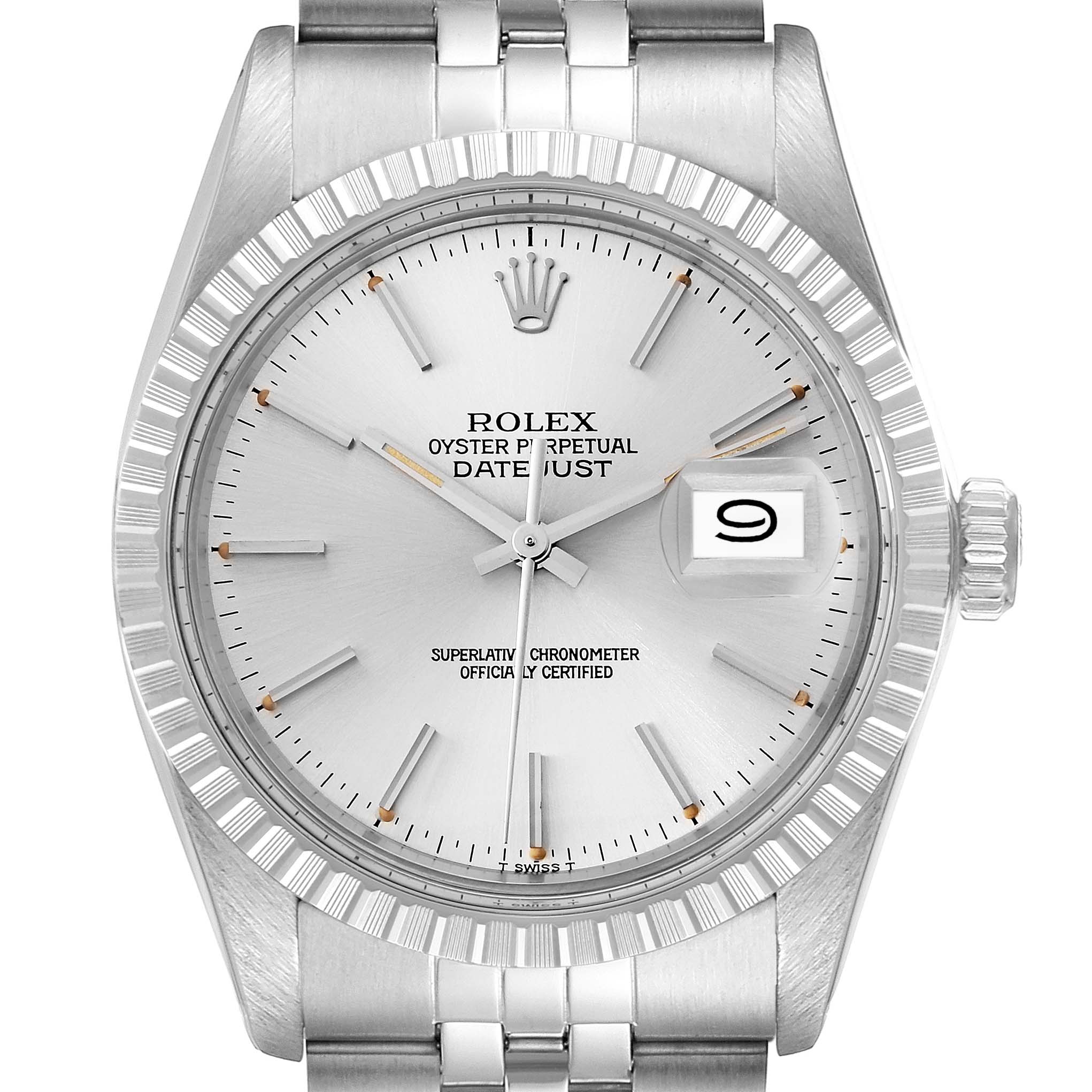 The Rolex Vintage Collection 16030 Men's Stainless Steel Silver Dial 16030 Men's Stainless Steel Silver Dial model watch is shown from a front angle, highlighting the dial, bezel, and bracelet.