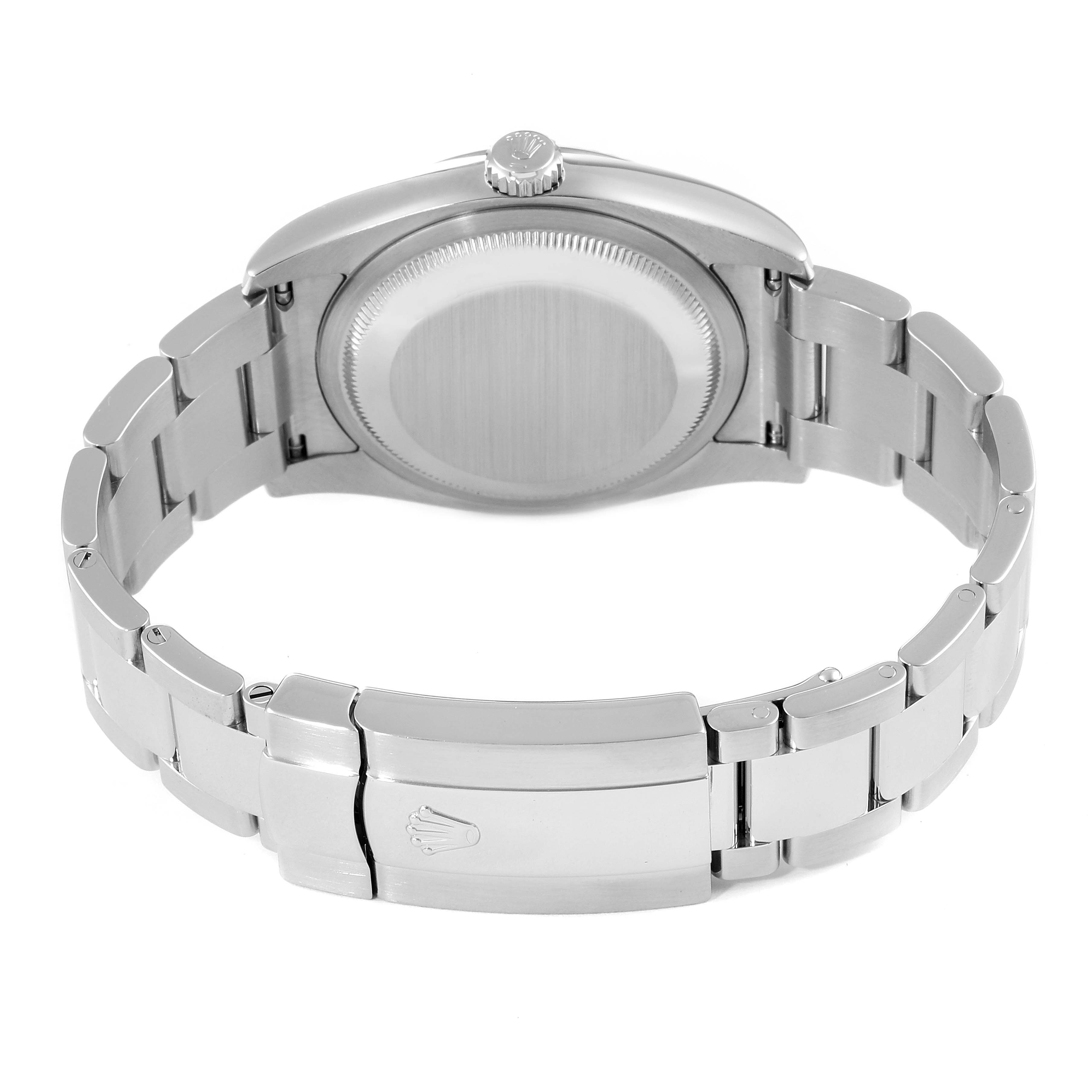 This image shows the back and clasp of a Rolex Datejust 116234 Men
s Stainless Steel Black Dial 116234 Men
s Stainless Steel Black Dial watch, emphasizing the case back and bracelet.