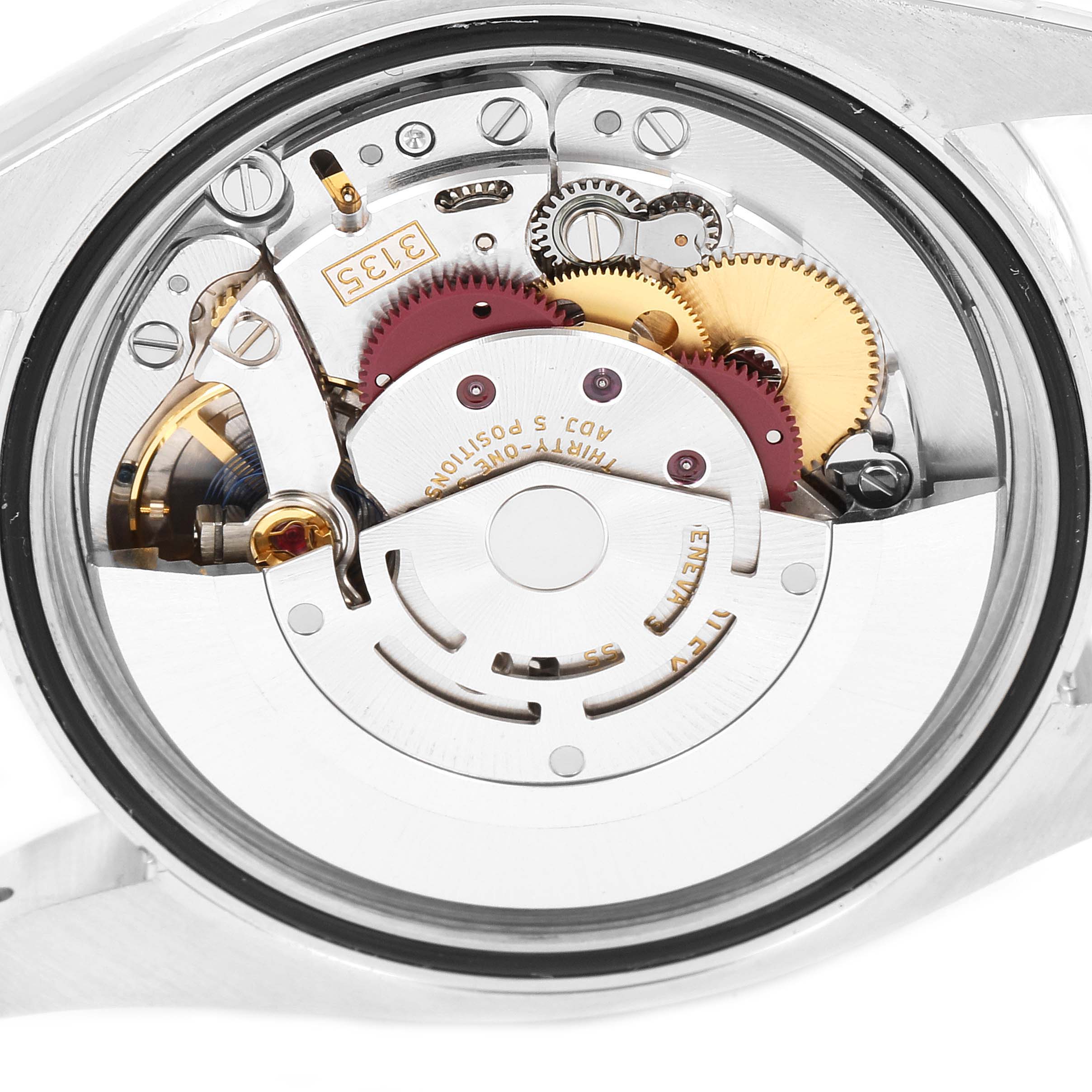 This image shows the internal movement mechanism of a Rolex Datejust 116234 Men
s Stainless Steel Black Dial 116234 Men
s Stainless Steel Black Dial watch, viewed from the back case.