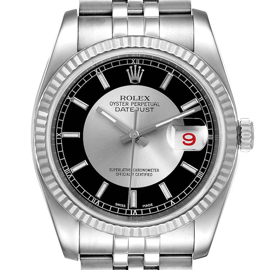 Rolex Datejust Steel White Gold Tuxedo Dial Mens Watch 116234 SwissWatchExpo