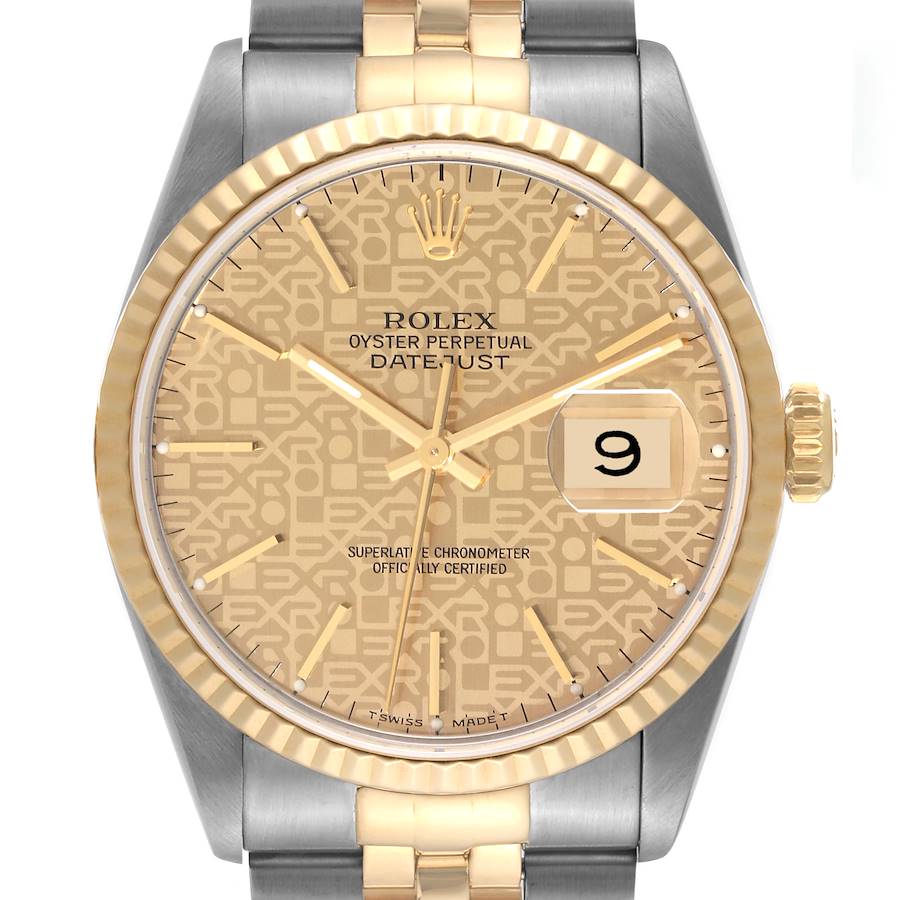 Rolex Datejust Steel Yellow Gold Champagne Anniversary Dial Mens Watch 16233 SwissWatchExpo