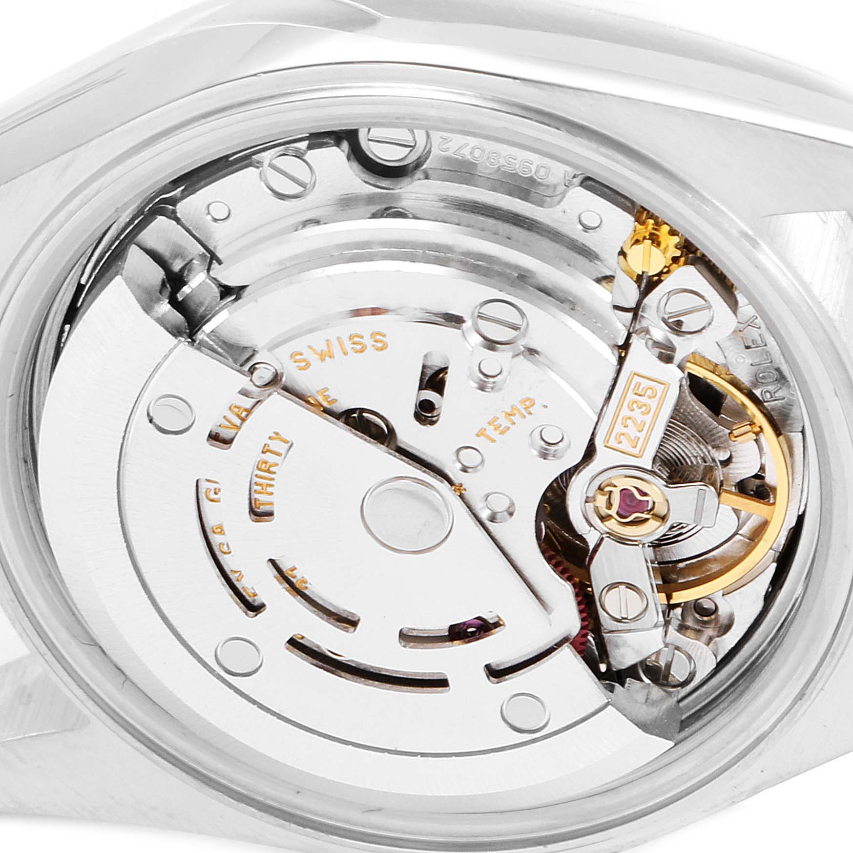 This image shows the movement and internal mechanism of a Rolex Datejust 79173 Women's Steel and Gold (two tone) Mother of Pearl Dial 79173 Women's Steel and Gold (two tone) Mother of Pearl Dial watch, viewed from the back.