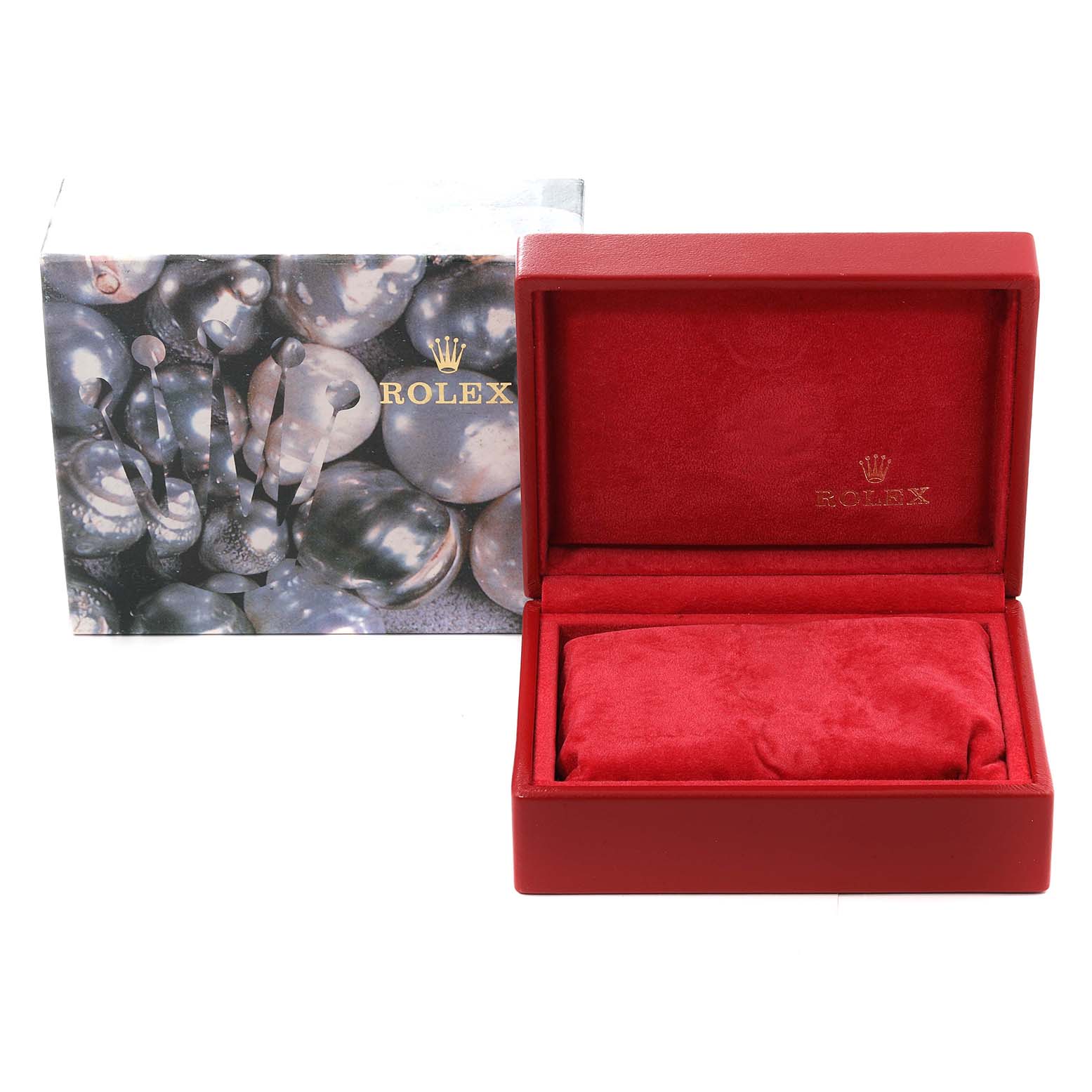 The image shows a Rolex Datejust 79173 Women's Steel and Gold (two tone) Grey Dial 79173 Women's Steel and Gold (two tone) Grey Dial watch box and packaging, including a red inner box and decorative outer box.
