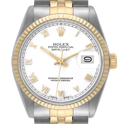 Photo of Rolex Datejust Steel Yellow Gold White Roman Dial Vintage Mens Watch 16013