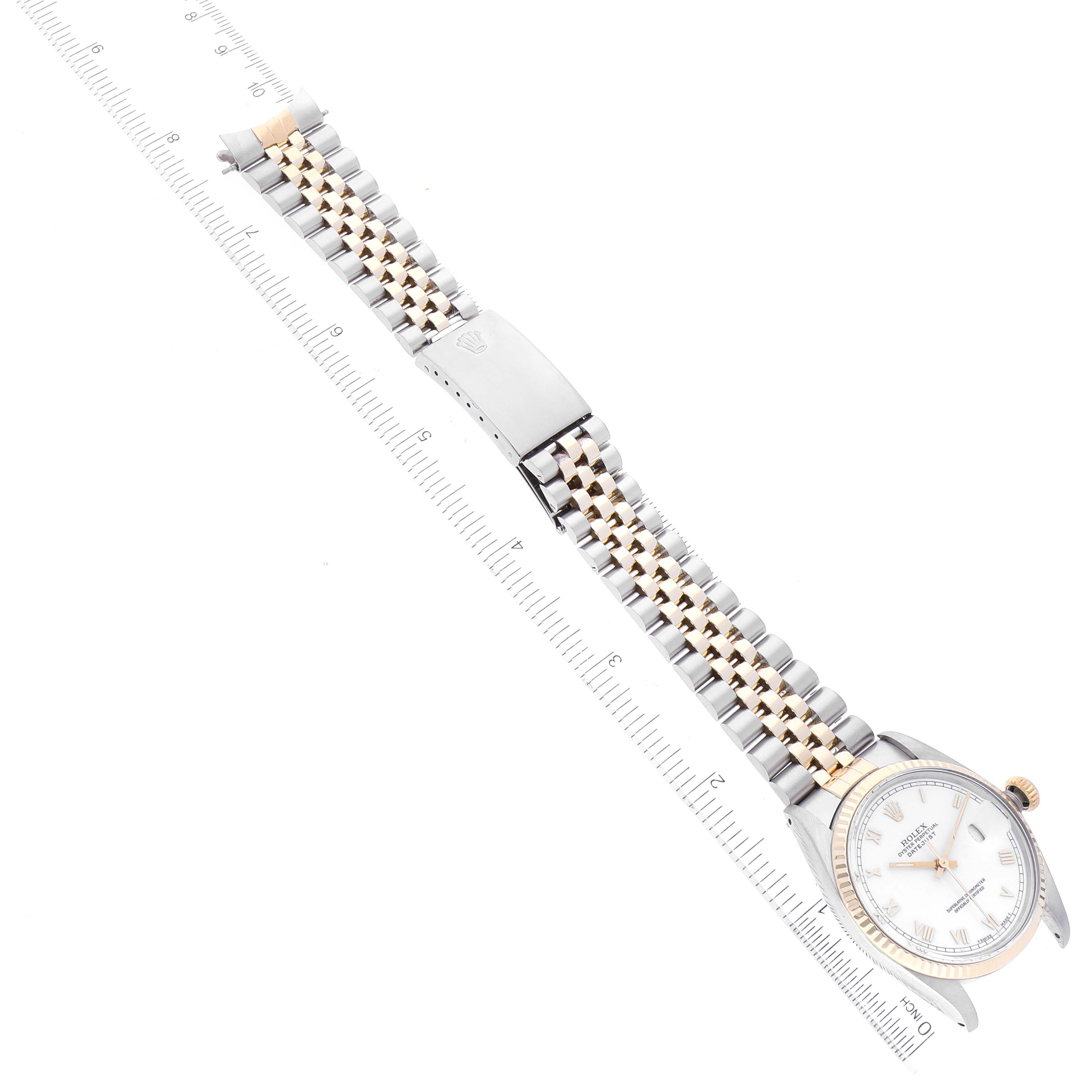 The image shows a top-down view of a Rolex Vintage Collection 16013 Men's Steel and Gold (two tone) White Dial 16013 Men's Steel and Gold (two tone) White Dial watch, featuring the face, bezel, and metal bracelet.