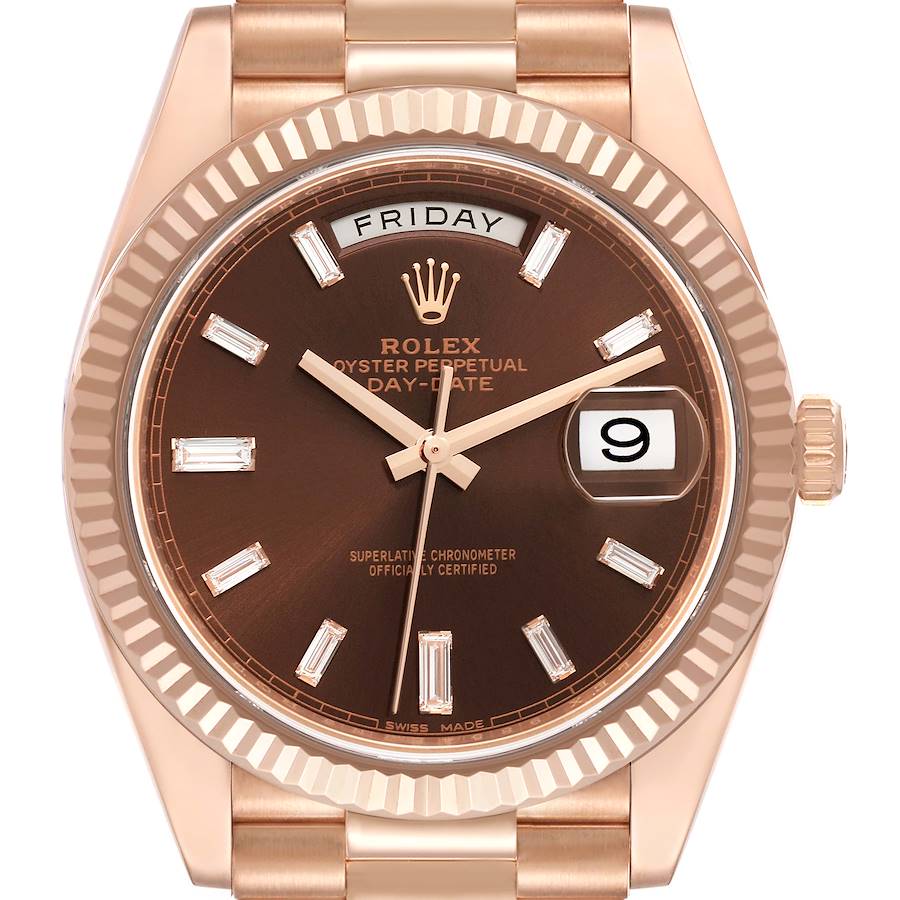 Rolex Day-Date 40 President Rose Gold Chocolate Dial Watch 228235 Box Card SwissWatchExpo