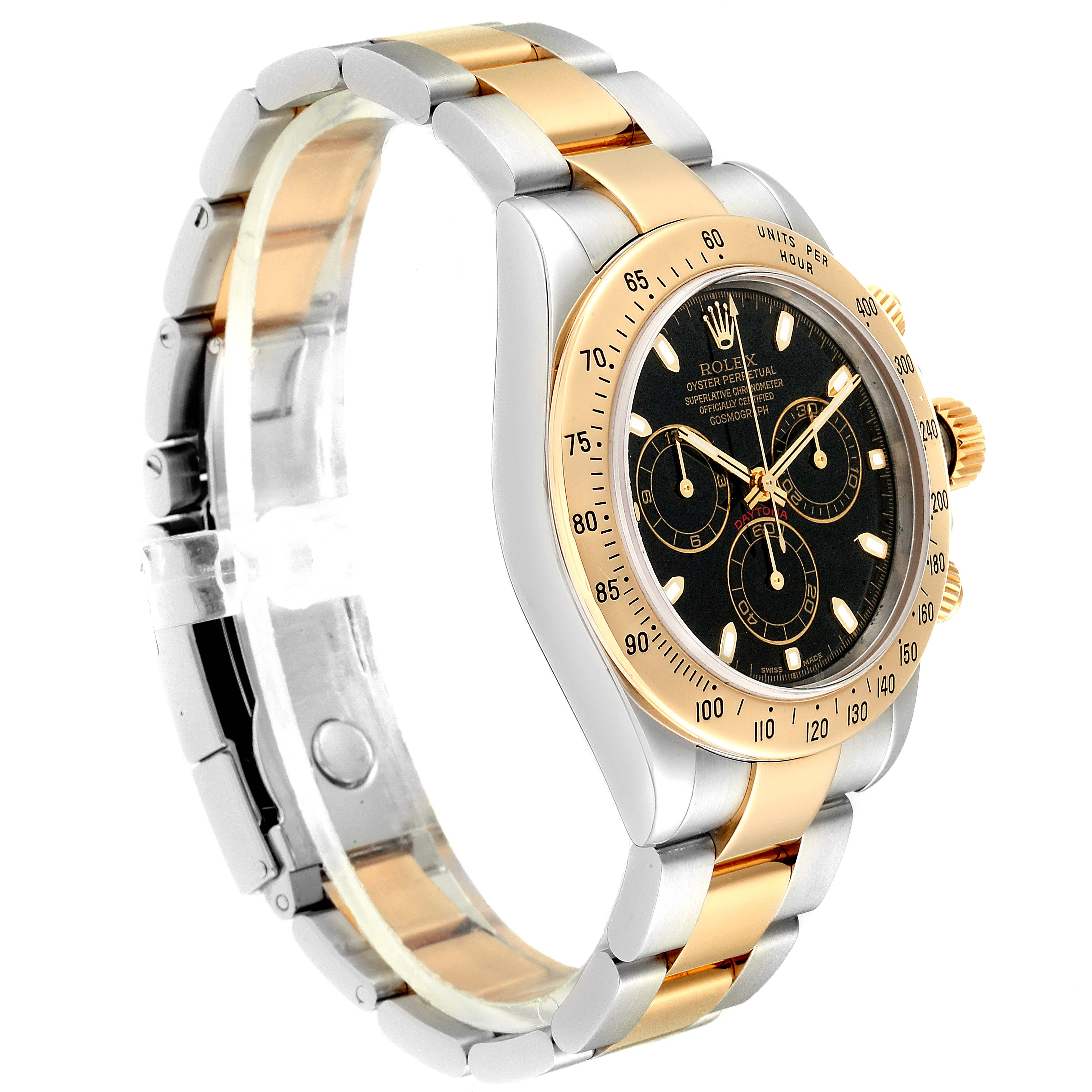 Rolex Daytona Steel Yellow Gold Black Dial Chronograph Mens Watch ...