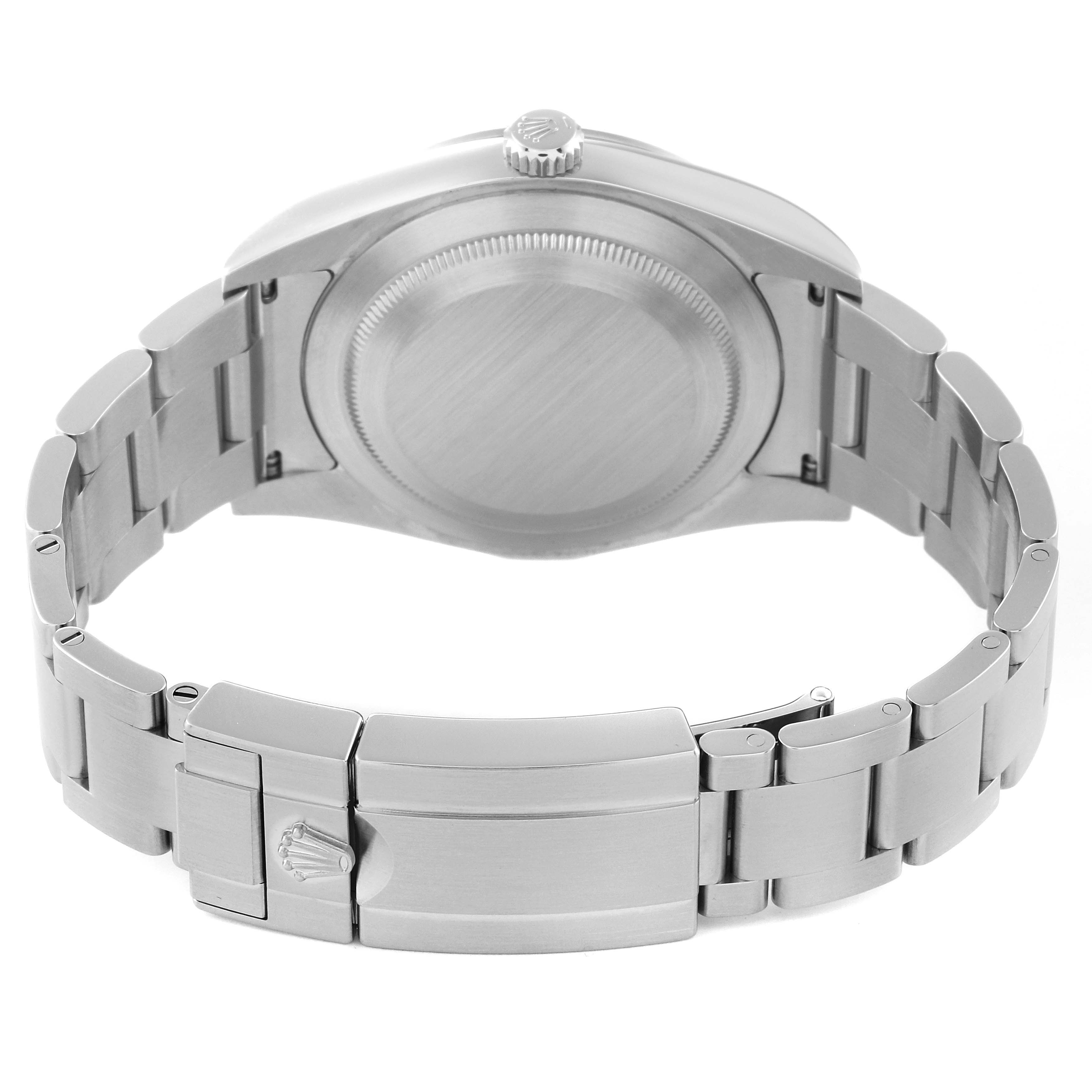 The image shows the back view of a Rolex Explorer 214270 Men
s Stainless Steel Black Dial 214270 Men
s Stainless Steel Black Dial watch, focusing on the case back and bracelet clasp.