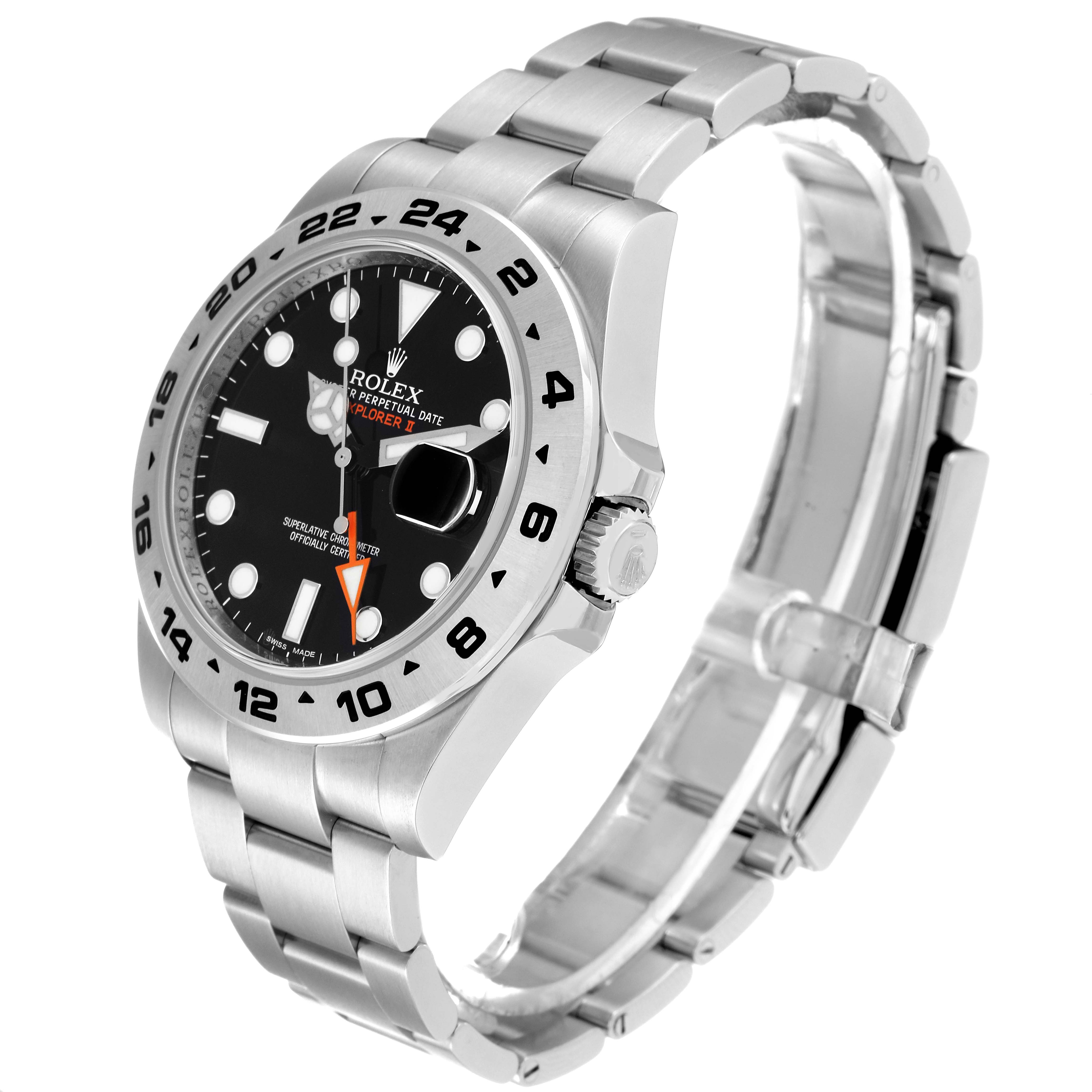 The Rolex Explorer 216570 Men's Stainless Steel Black Dial 216570 Men's Stainless Steel Black Dial watch is shown at a right-side angle, displaying the face, bezel, crown, and part of the bracelet.