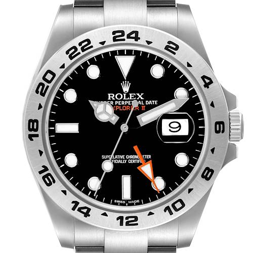 Photo of Rolex Explorer II 42 Black Dial Orange Hand Steel Mens Watch 216570 Box Card