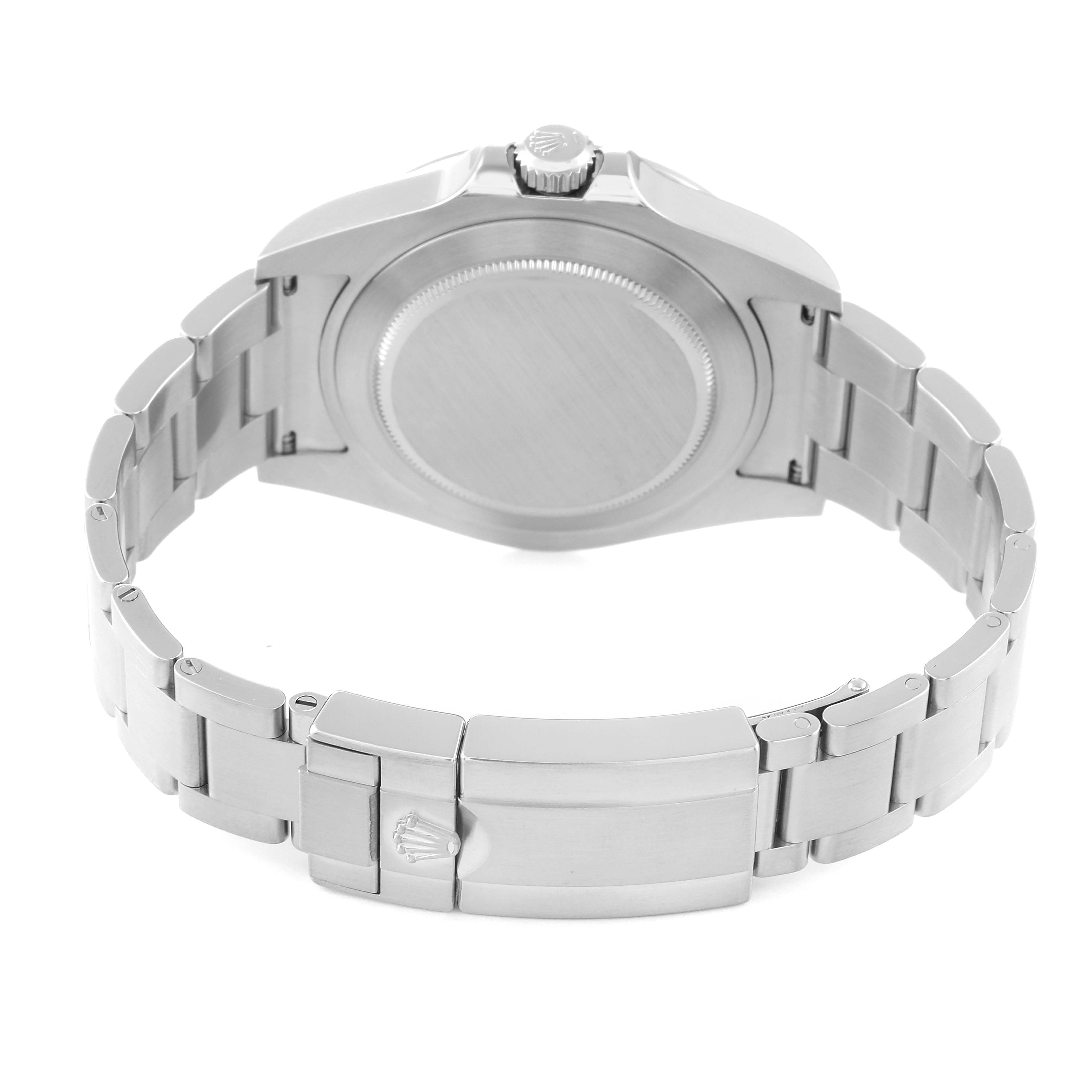 The image shows the back casing, crown, and bracelet of a Rolex Explorer 216570 Men's Stainless Steel Black Dial 216570 Men's Stainless Steel Black Dial watch from a rear angle.