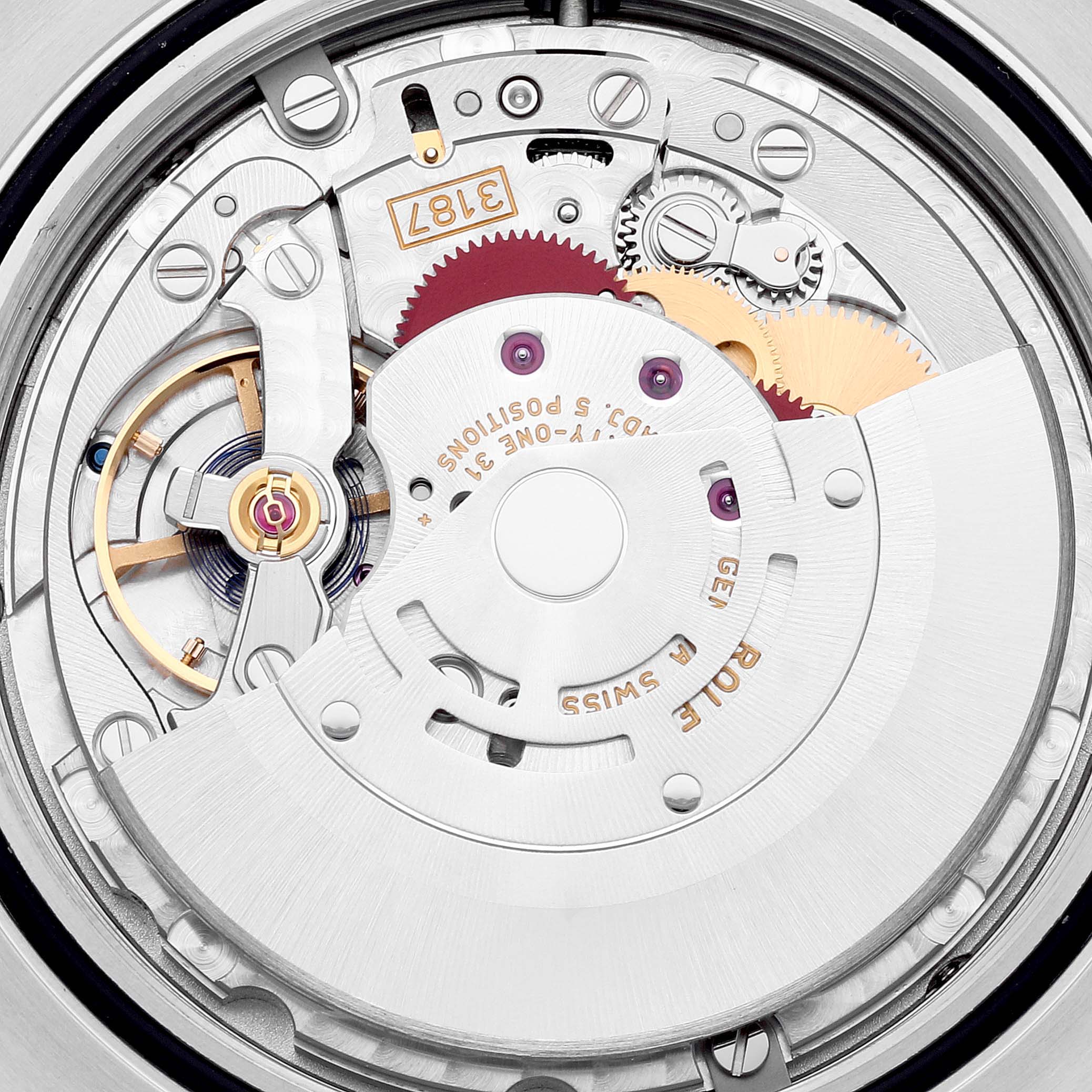 This image shows the intricate internal movement of a Rolex Explorer 216570 Men
s Stainless Steel White Dial 216570 Men
s Stainless Steel White Dial model watch, viewed from the back.