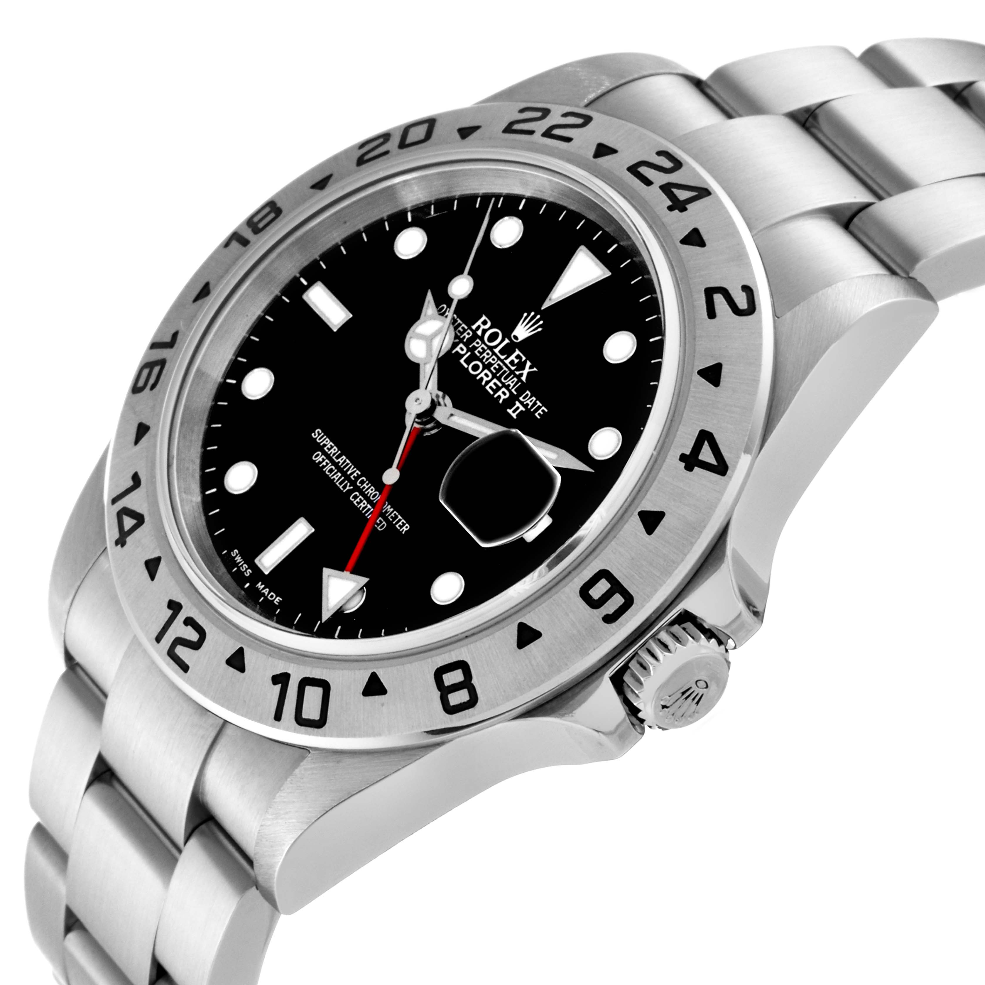 The image shows a side angle of the Rolex Explorer 16570 Men
s Stainless Steel Black Dial 16570 Men
s Stainless Steel Black Dial watch, highlighting its dial, bezel, crown, and bracelet.