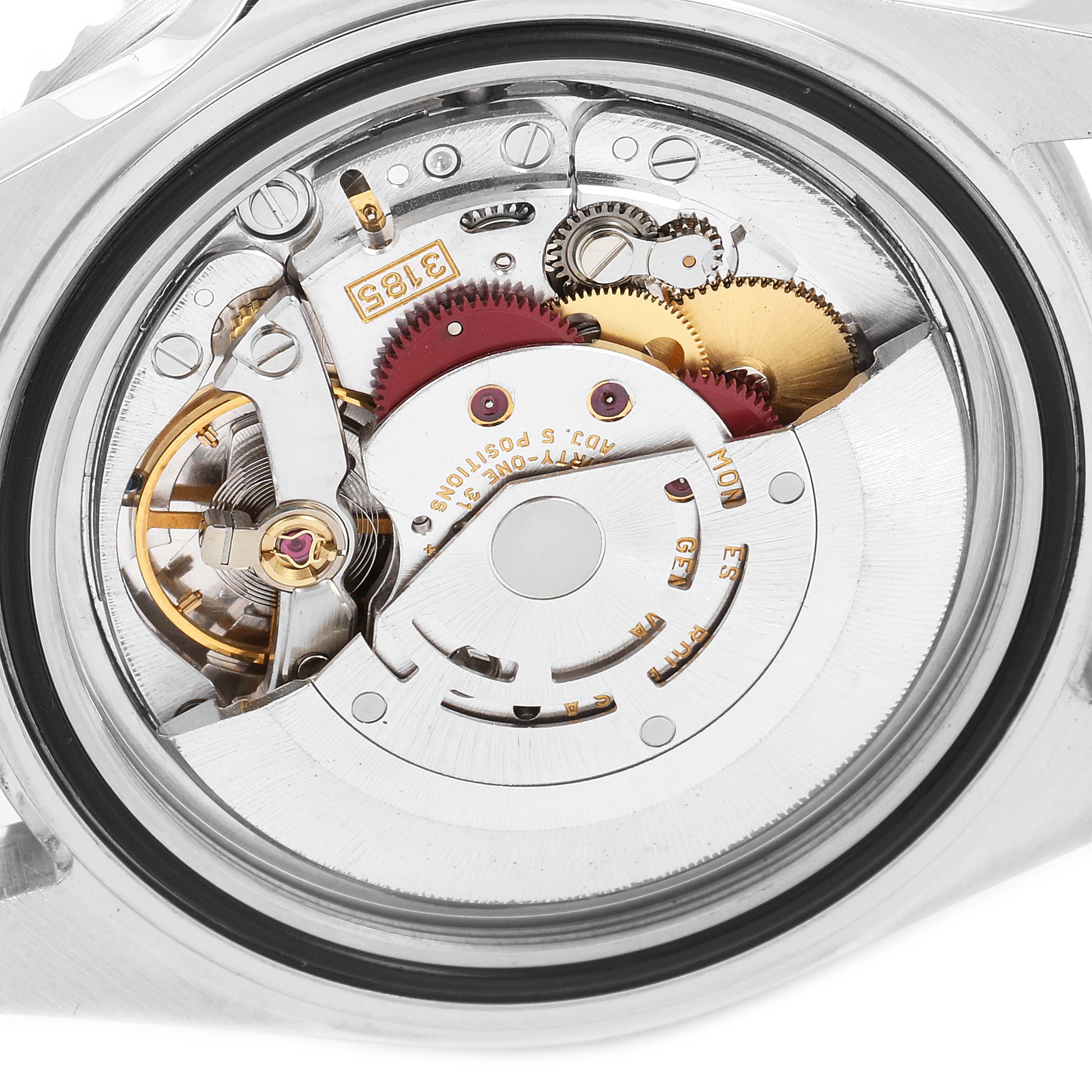 This image shows the inside mechanics and movement parts of the Rolex GMT-Master 16710 Men's Stainless Steel Black Dial 16710 Men's Stainless Steel Black Dial watch, viewed from the back.