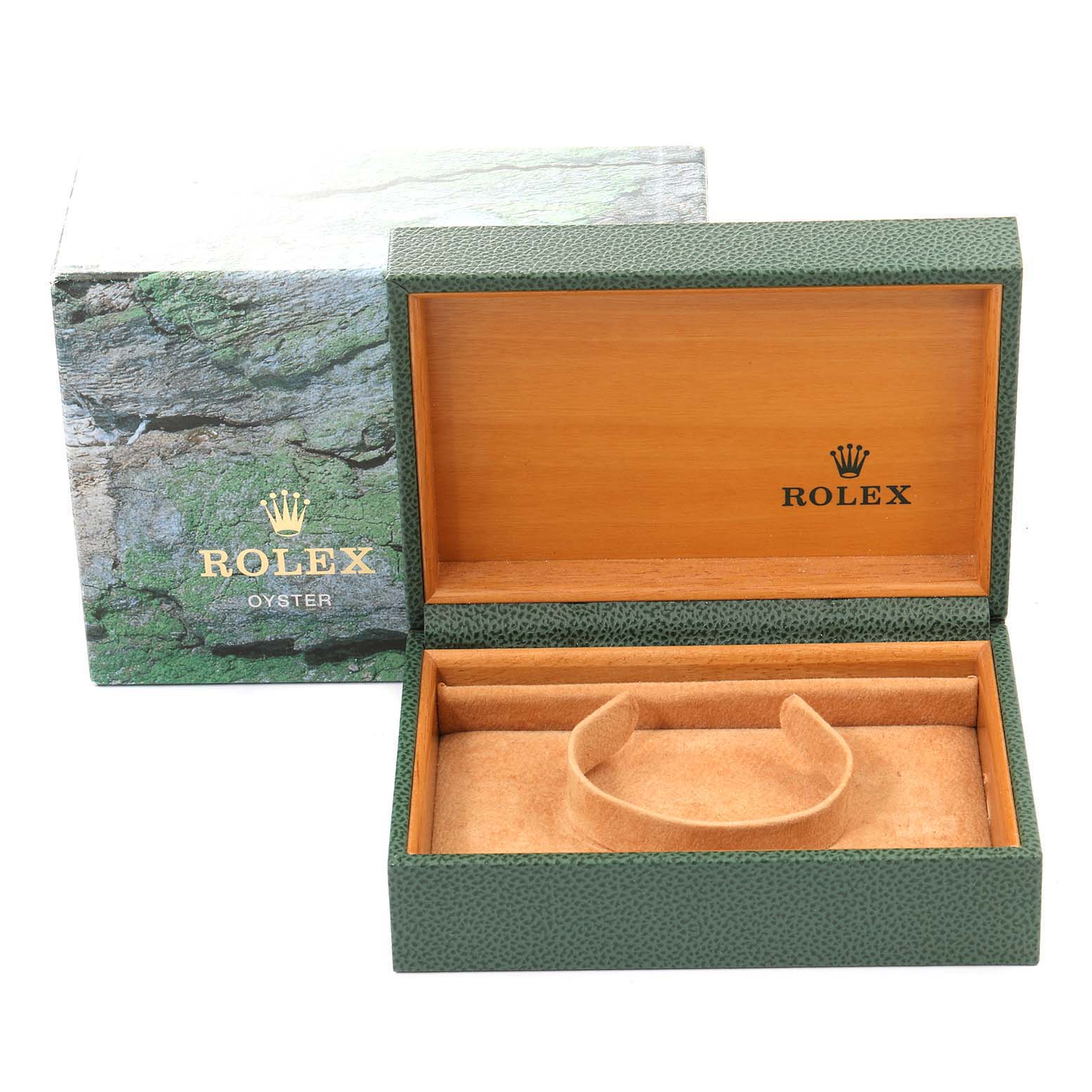 The image shows the open box and outer packaging for a Rolex GMT-Master 16710 Men's Stainless Steel Black Dial 16710 Men's Stainless Steel Black Dial watch, highlighting the interior and branding.