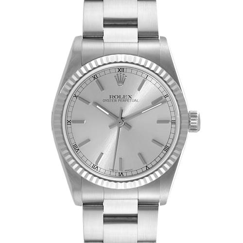 Photo of Rolex Midsize Steel White Gold Silver Dial Ladies Watch 77014
