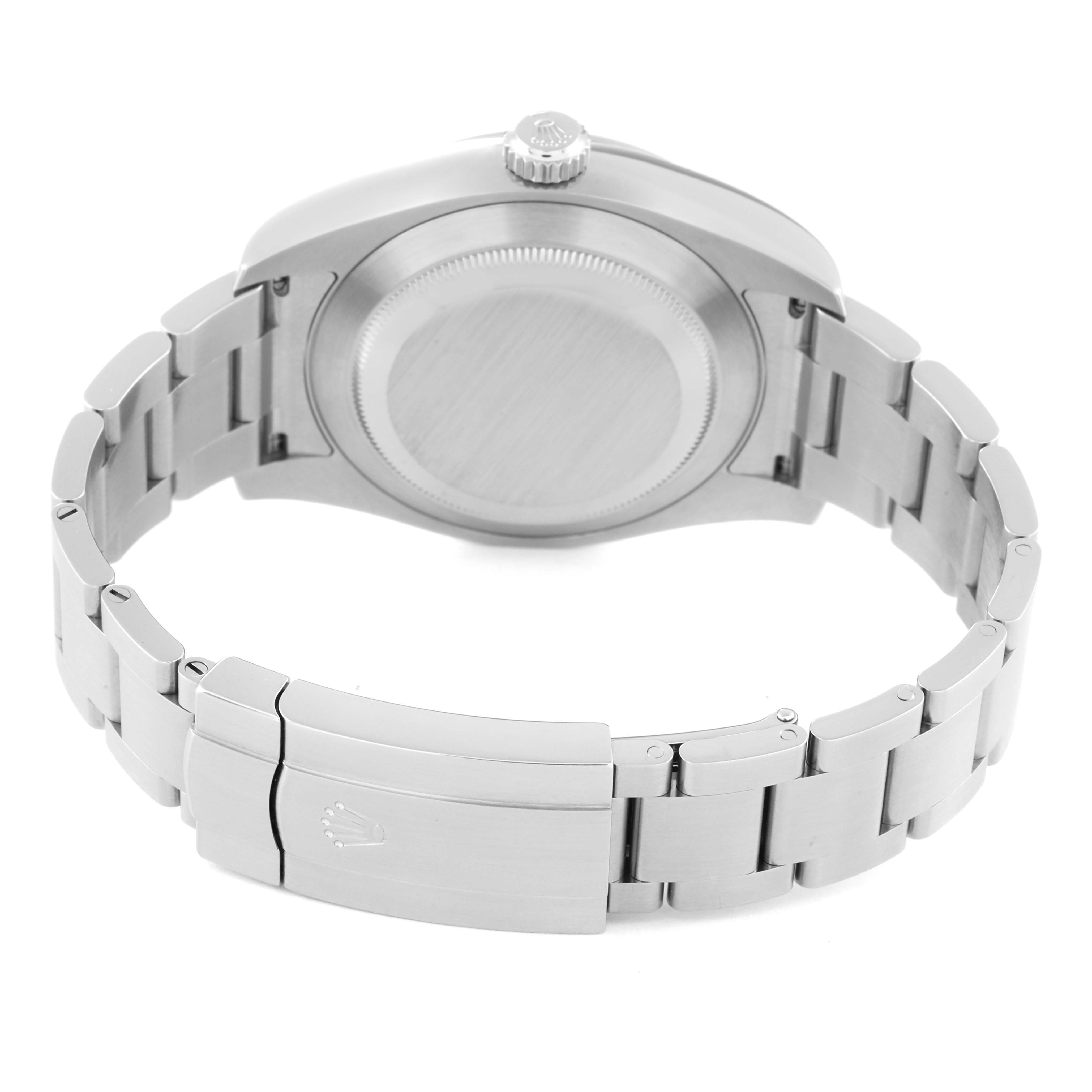 The image shows the back case and bracelet of a Rolex Air-King 116900 Men's Stainless Steel Black Dial 116900 Men's Stainless Steel Black Dial watch from a rear angle.