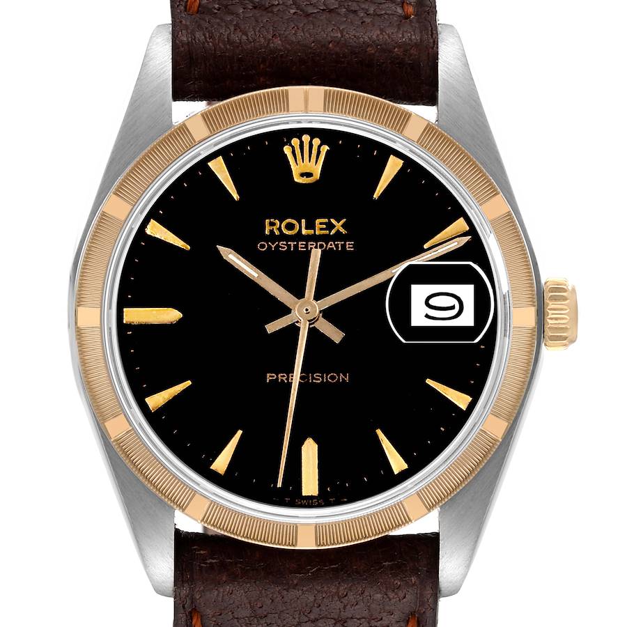 Rolex OysterDate Precision Black Dial Vintage Steel Mens Watch 6694 SwissWatchExpo