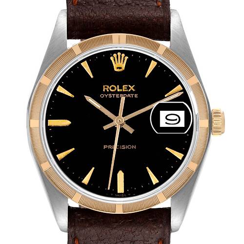 Photo of Rolex OysterDate Precision Black Dial Vintage Steel Mens Watch 6694
