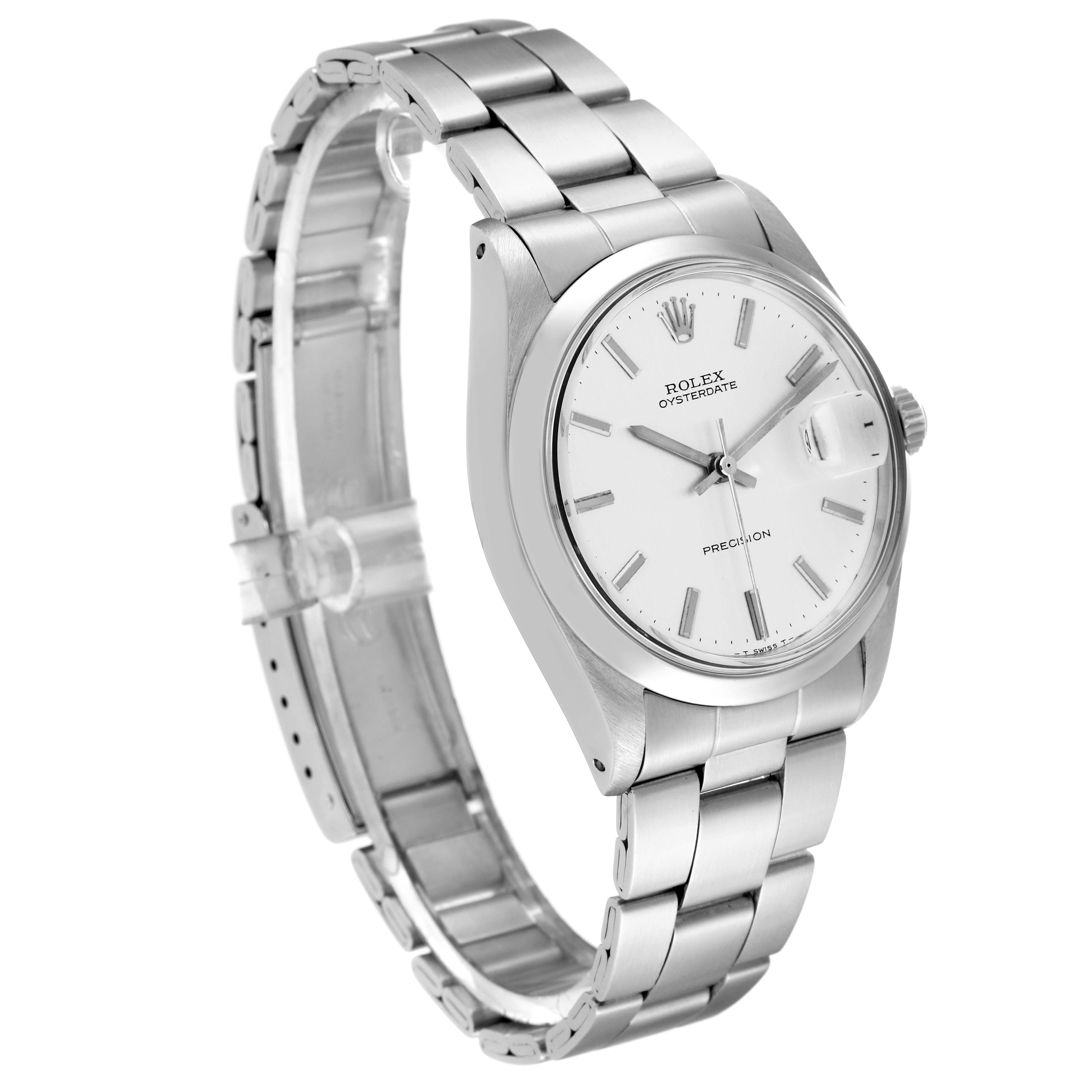 The image shows a side and front view of the Rolex Vintage Collection 6694 Men's Stainless Steel Silver Dial 6694 Men's Stainless Steel Silver Dial Oysterdate Precision watch.