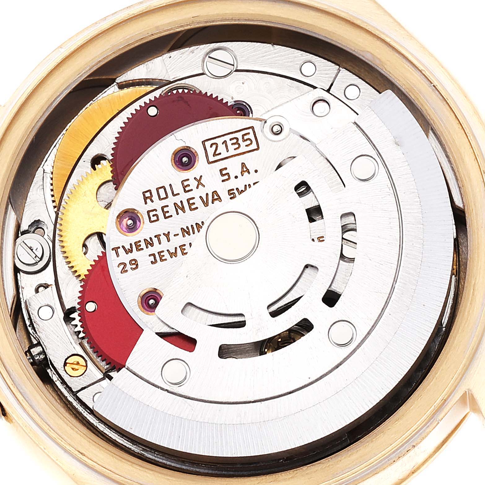 The image shows an internal view of the Rolex President 69178 Women's Yellow Gold Blue Dial 69178 Women's Yellow Gold Blue Dial watch model, highlighting its movement and mechanical parts.