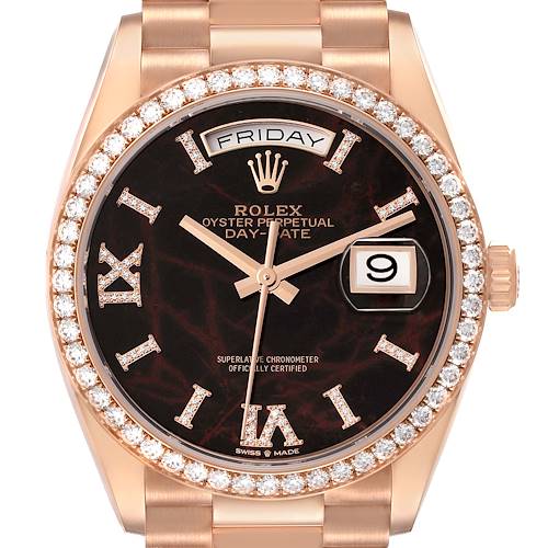 Photo of Rolex President Day Date Rose Gold Eisenkiesel Dial Diamond Mens Watch 128345 Unworn