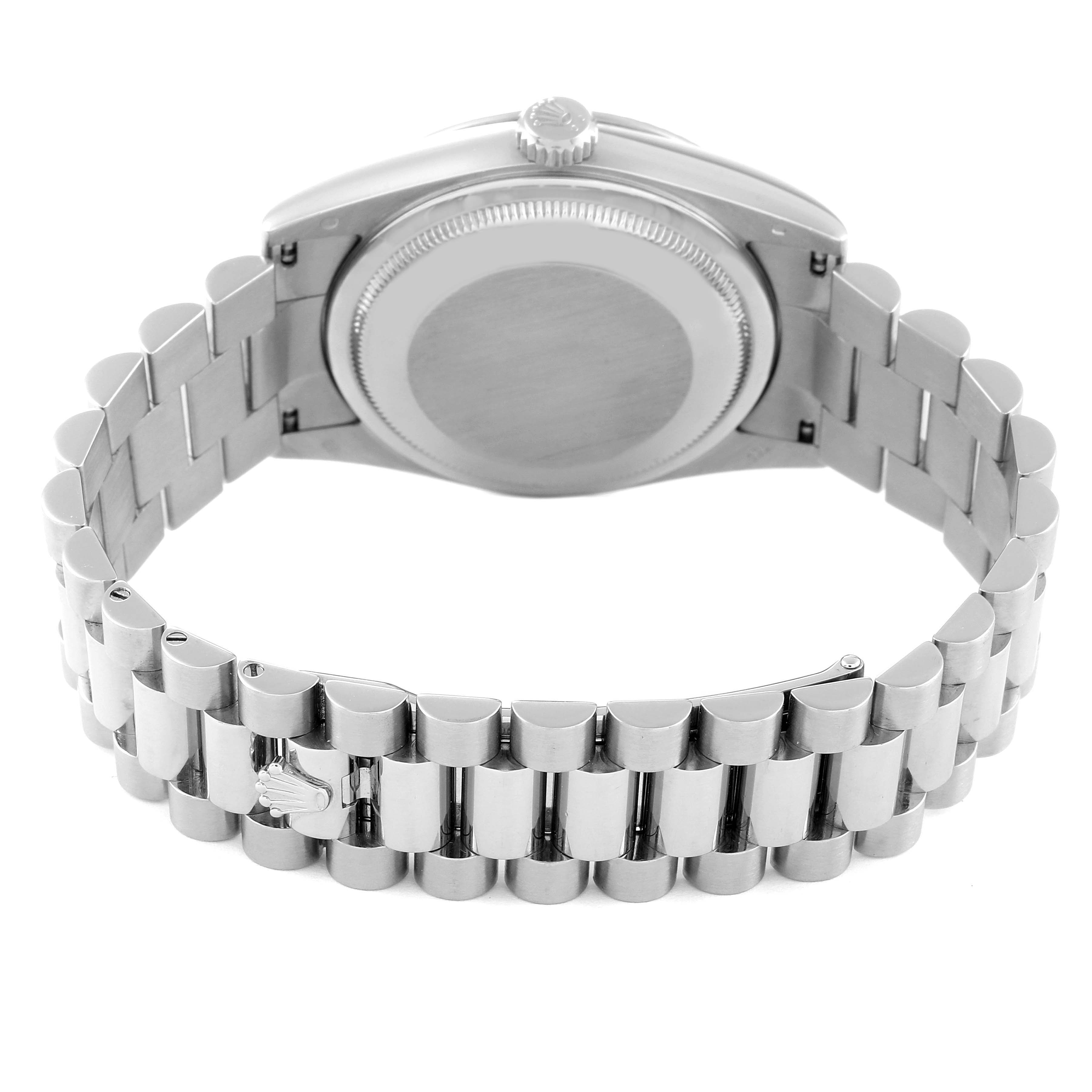 The image shows the back case and bracelet of a Rolex President 118239 Men's White Gold Silver Dial 118239 Men's White Gold Silver Dial model watch, viewed from the rear.