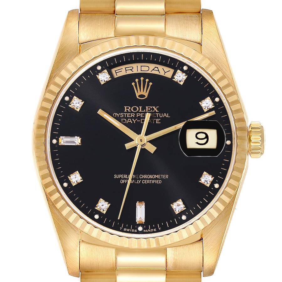 Rolex President Day-Date Yellow Gold Black Diamond Dial Mens Watch 18238 + 1 additional link SwissWatchExpo